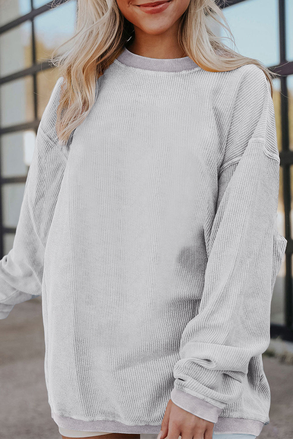 Smoke Gray Corduroy Oversized Sweatshirt