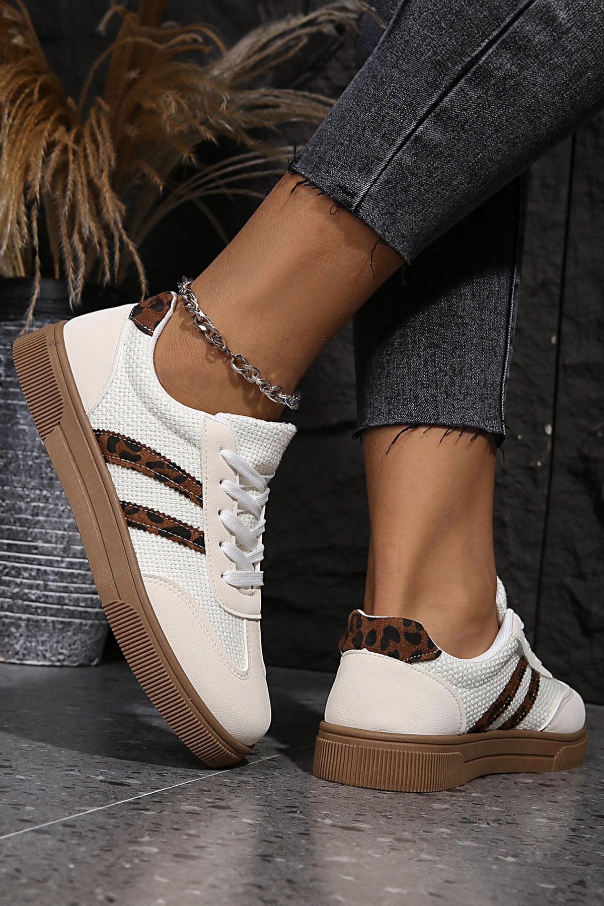 Leopard Patchwork Flat Sneakers