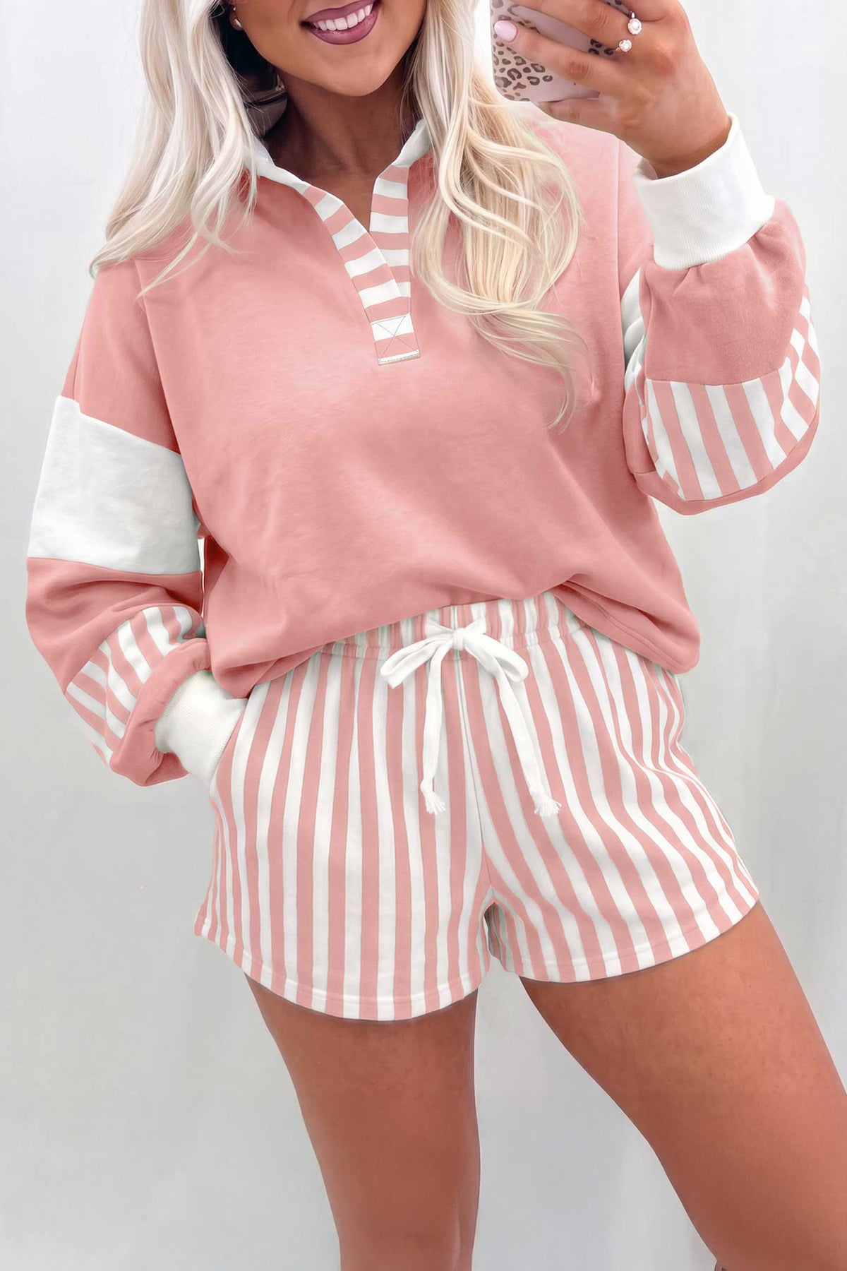 Pullover Top w/ Drawstring Shorts Set