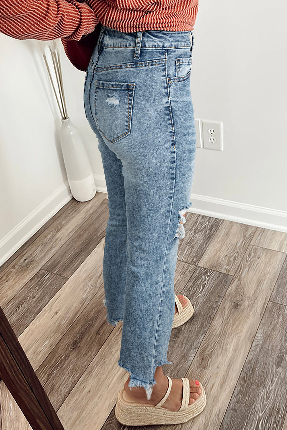 Myosotis Raw Hem Ripped Flare Jeans