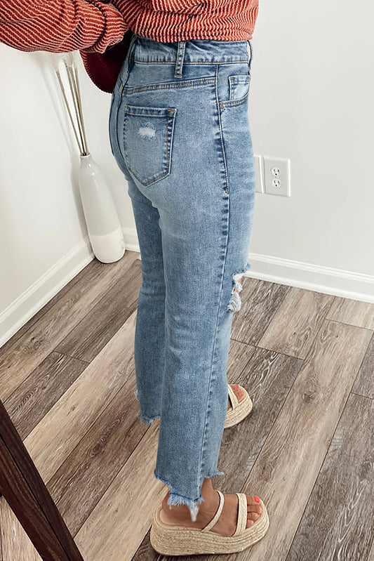 Myosotis Raw Hem Ripped Flare Jeans
