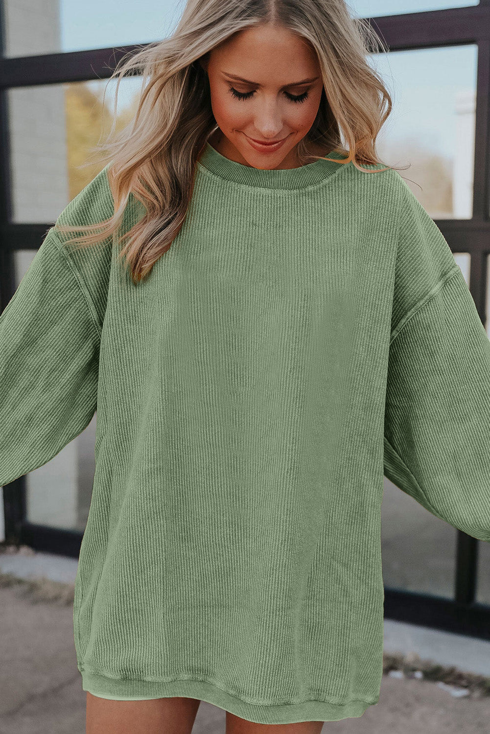 Smoke Gray Corduroy Oversized Sweatshirt