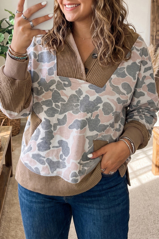 Camouflage Waffle Knit Plus Size Hoodie