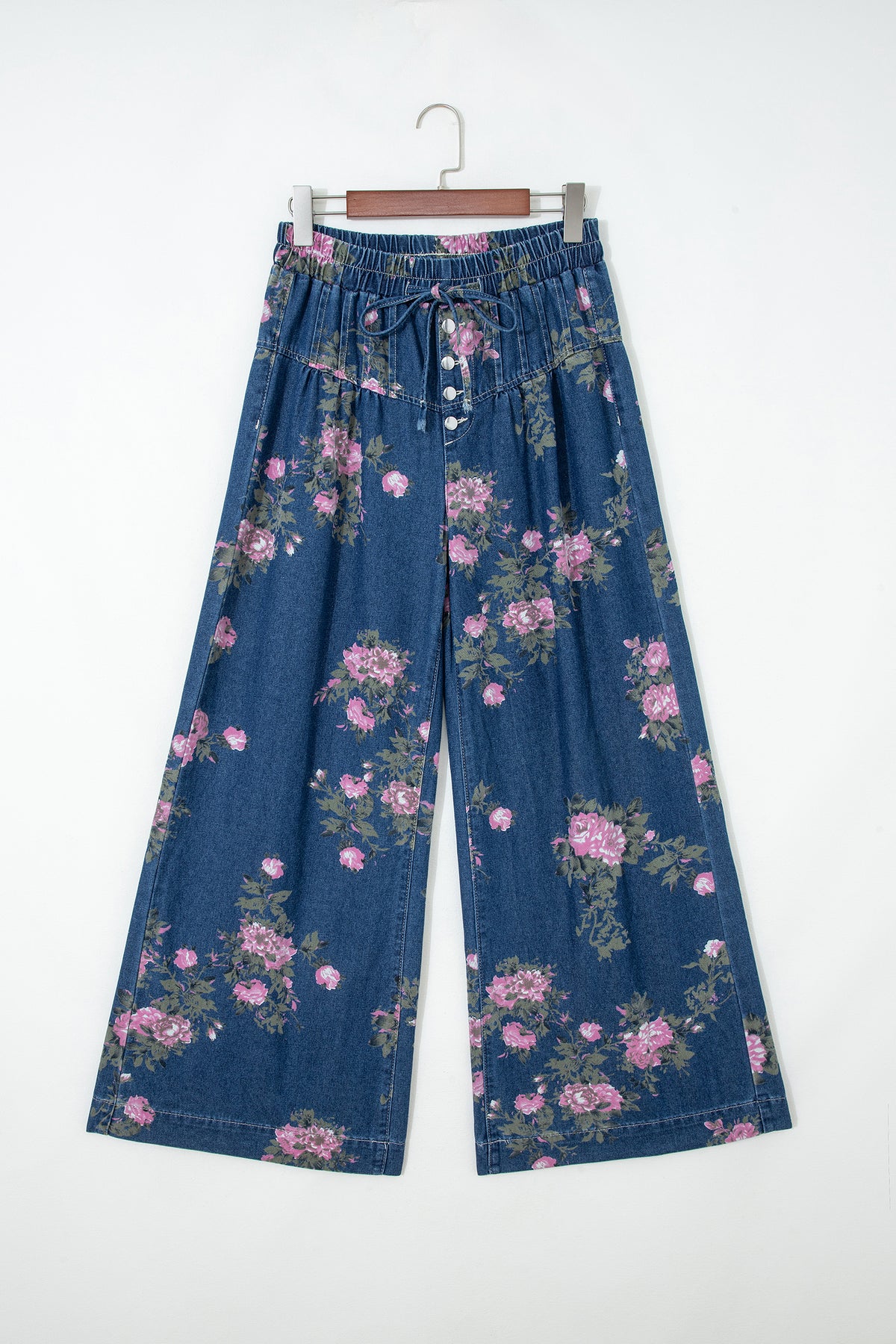 Floral Print Pintuck Wide Leg Pants
