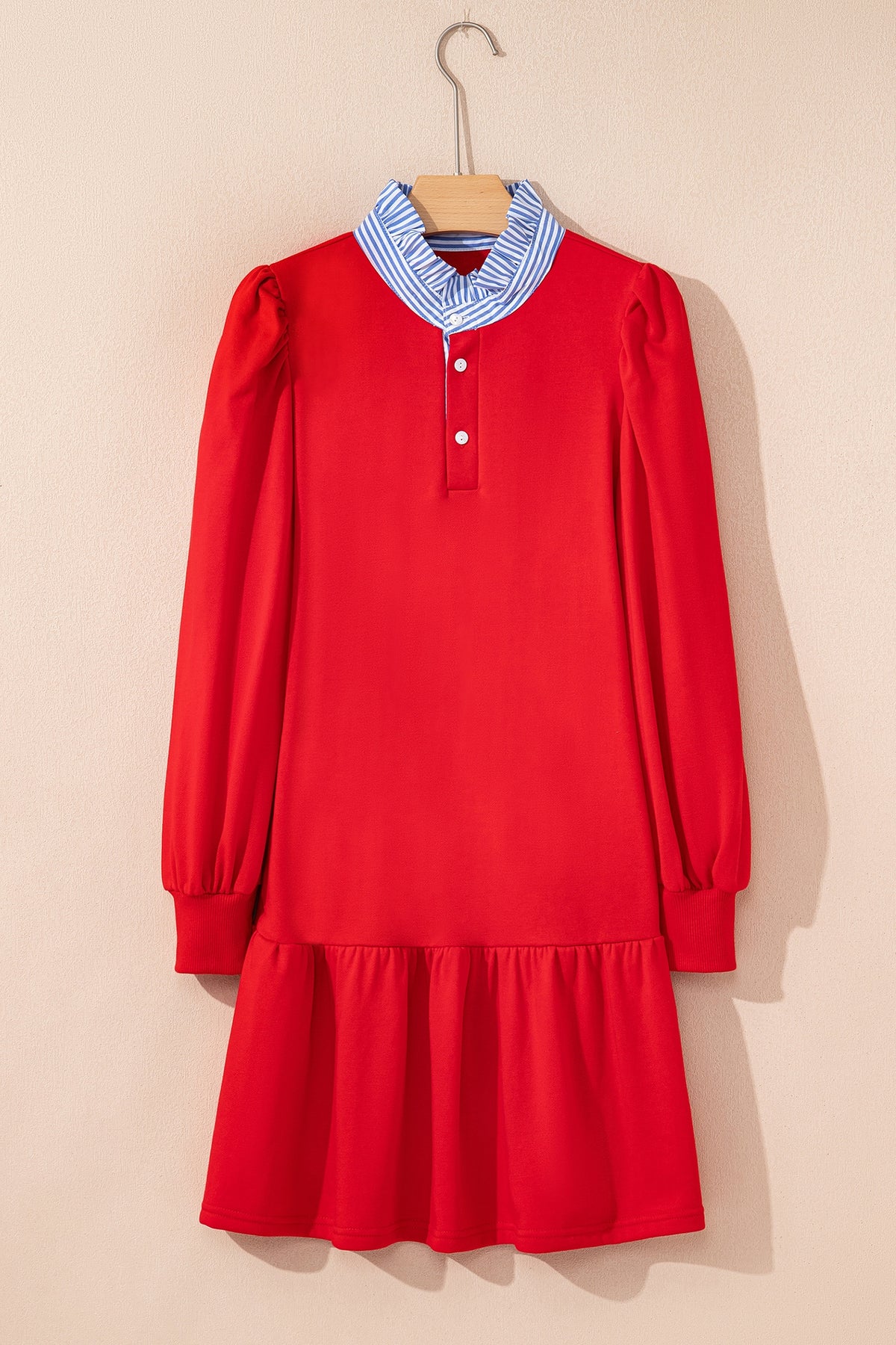 Striped Puff Sleeve Hem Dress