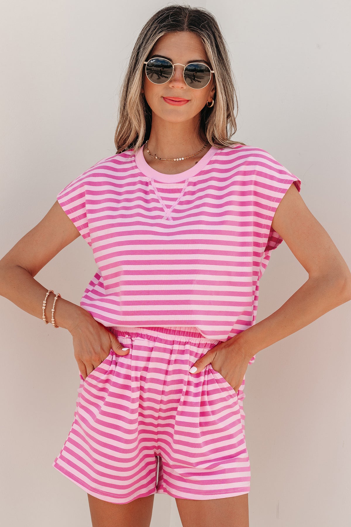 Pink Stripe Tee w/Shorts Outfit