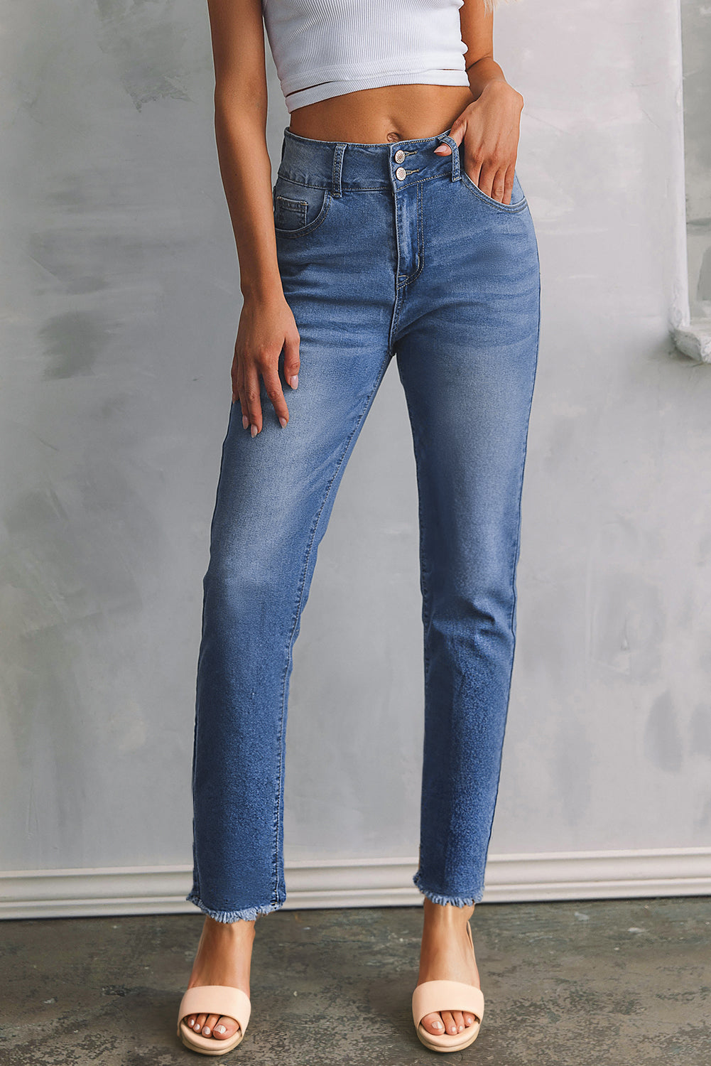 Raw Hem Slim Fit Jeans