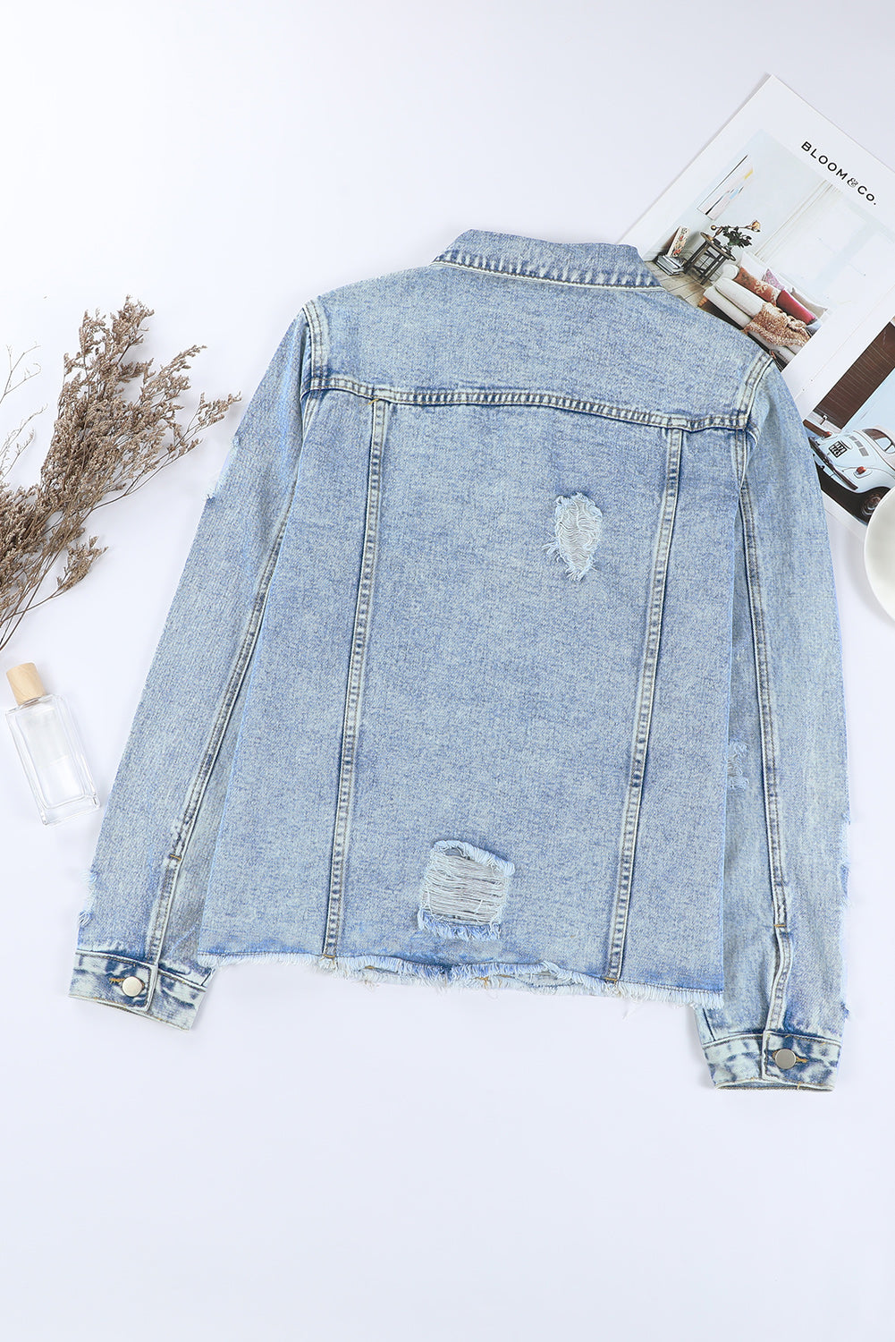 Sky Blue Distressed Denim Jacket