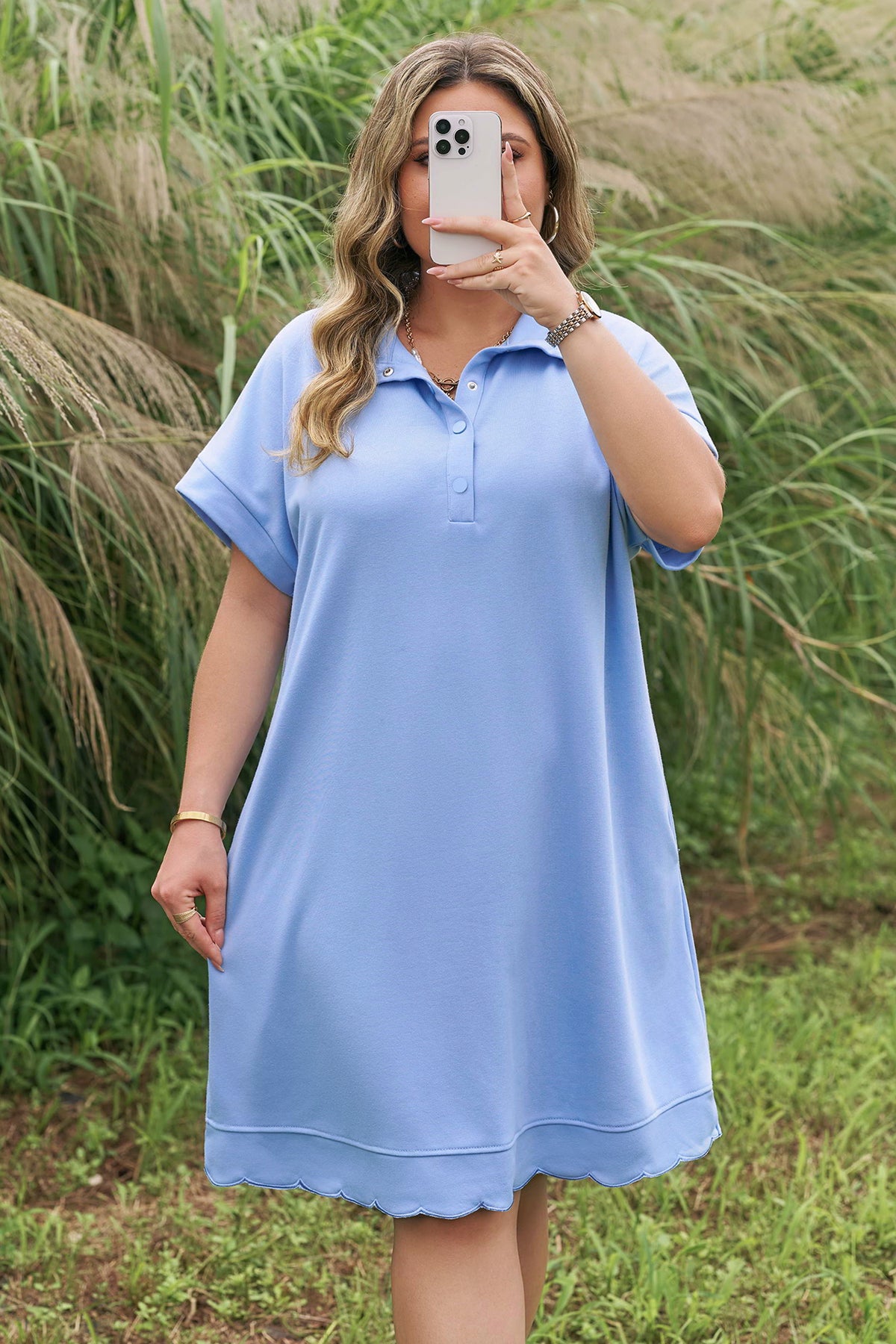 Plus Size Scalloped Hem Mini Dress