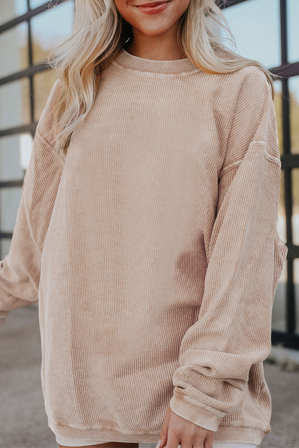 Smoke Gray Corduroy Oversized Sweatshirt