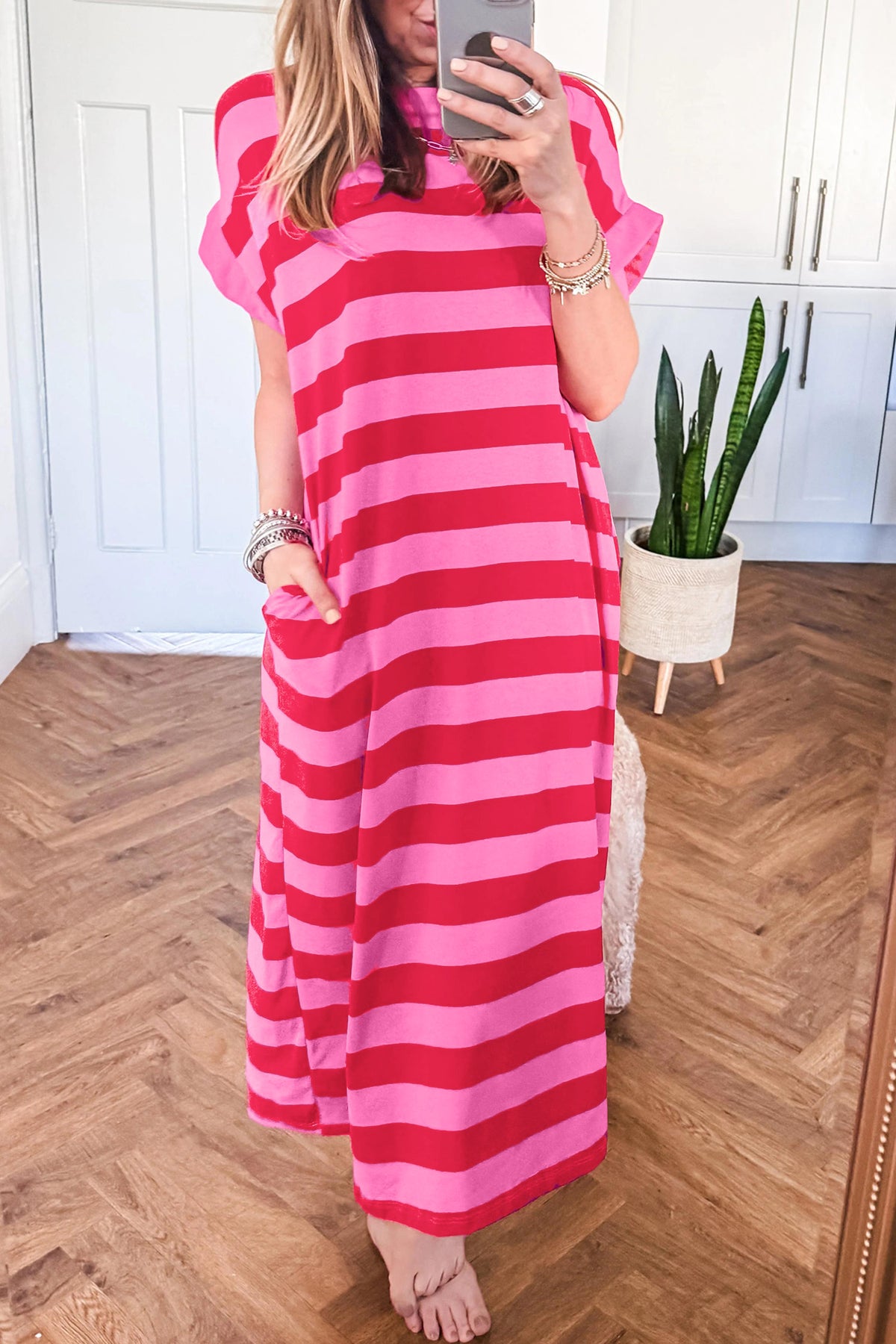 Stripe Pocketed Long Dress