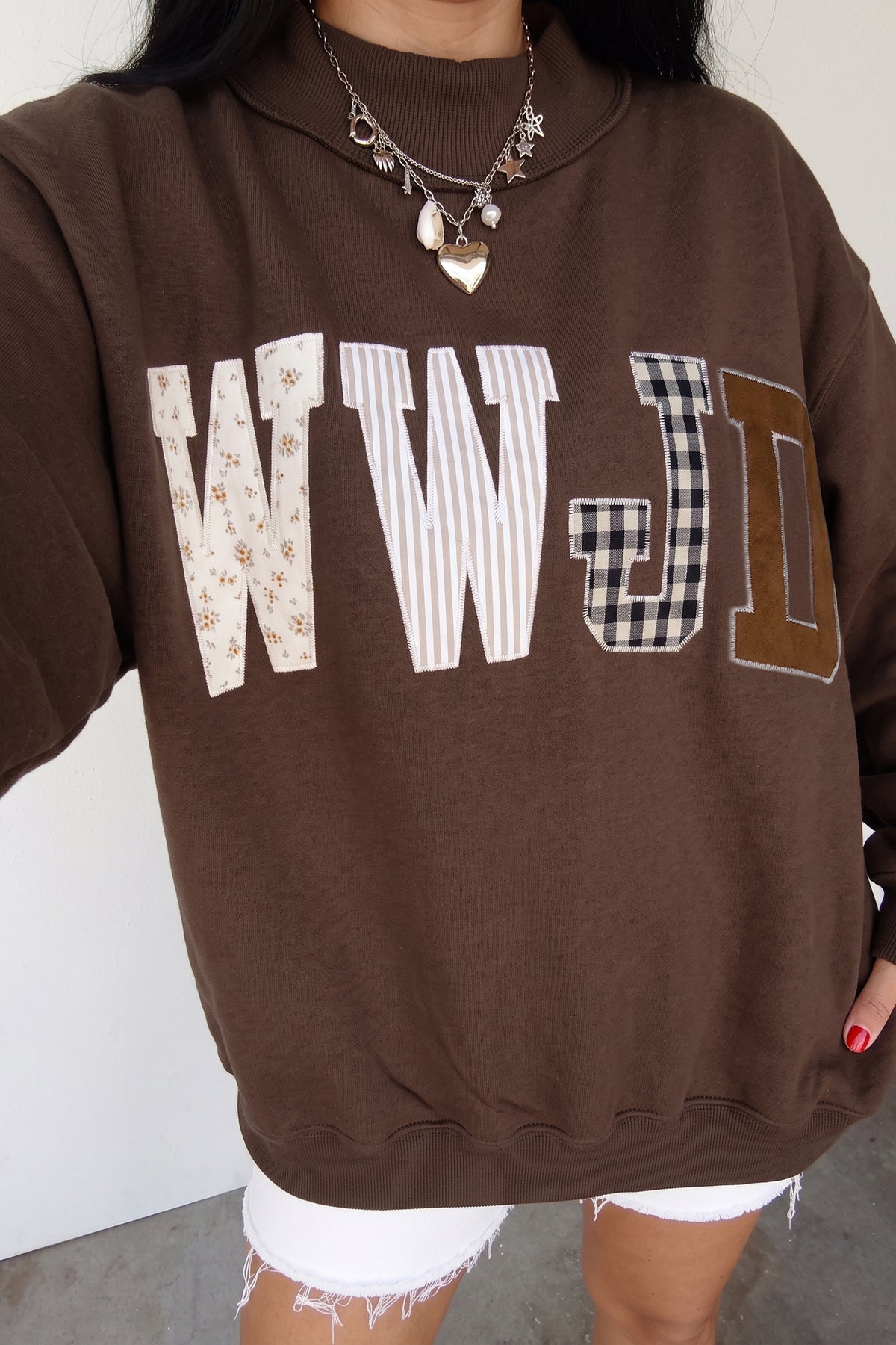 WWJD Embroidered Mock Neck Sweatshirt