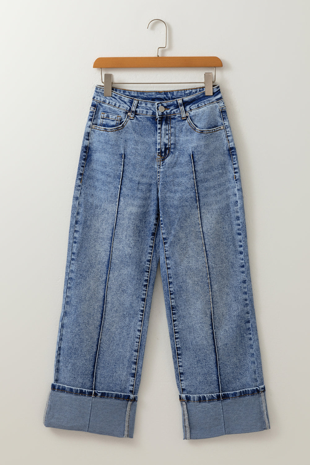 Cuffed Hem Straight High Waist Jeans