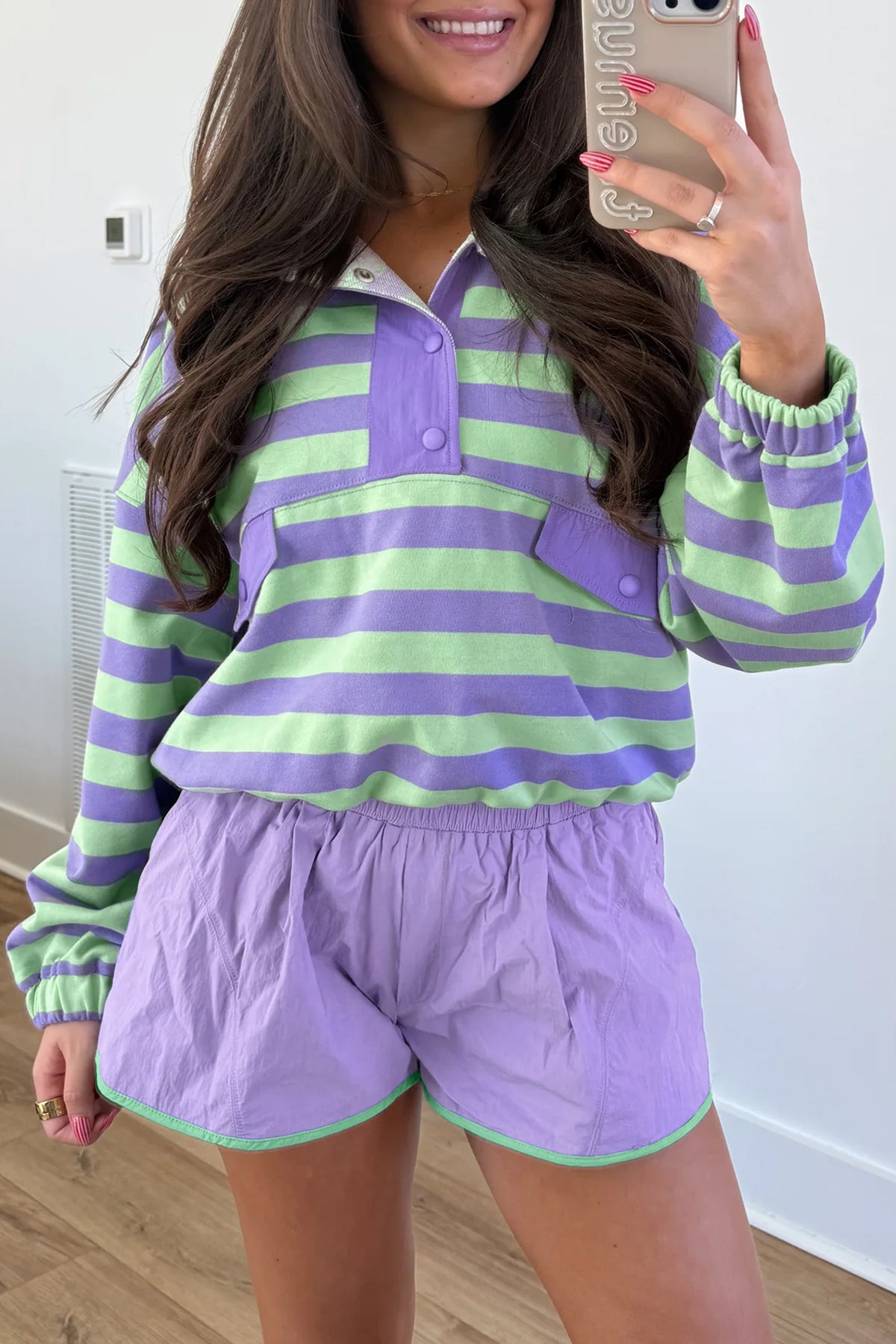 Stripe Long Sleeve Top and Shorts Set