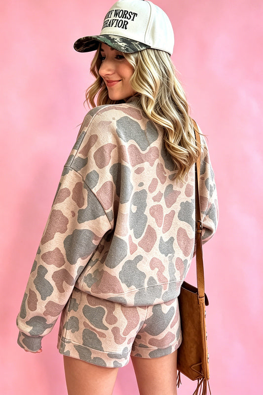 "Howdy" Camouflage Long Sleeve Top and Shorts Set