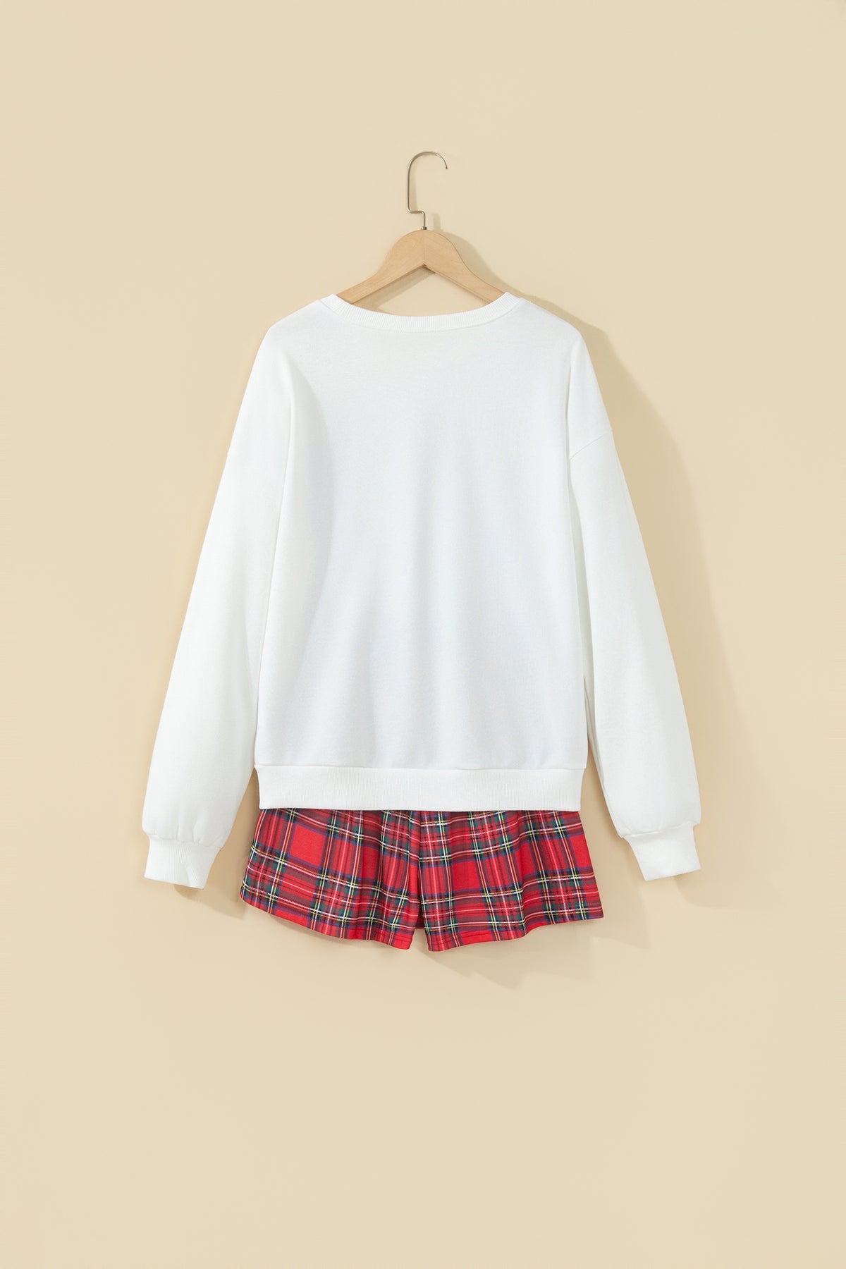 Plaid "MERRY" Long Sleeve Top and Shorts Set