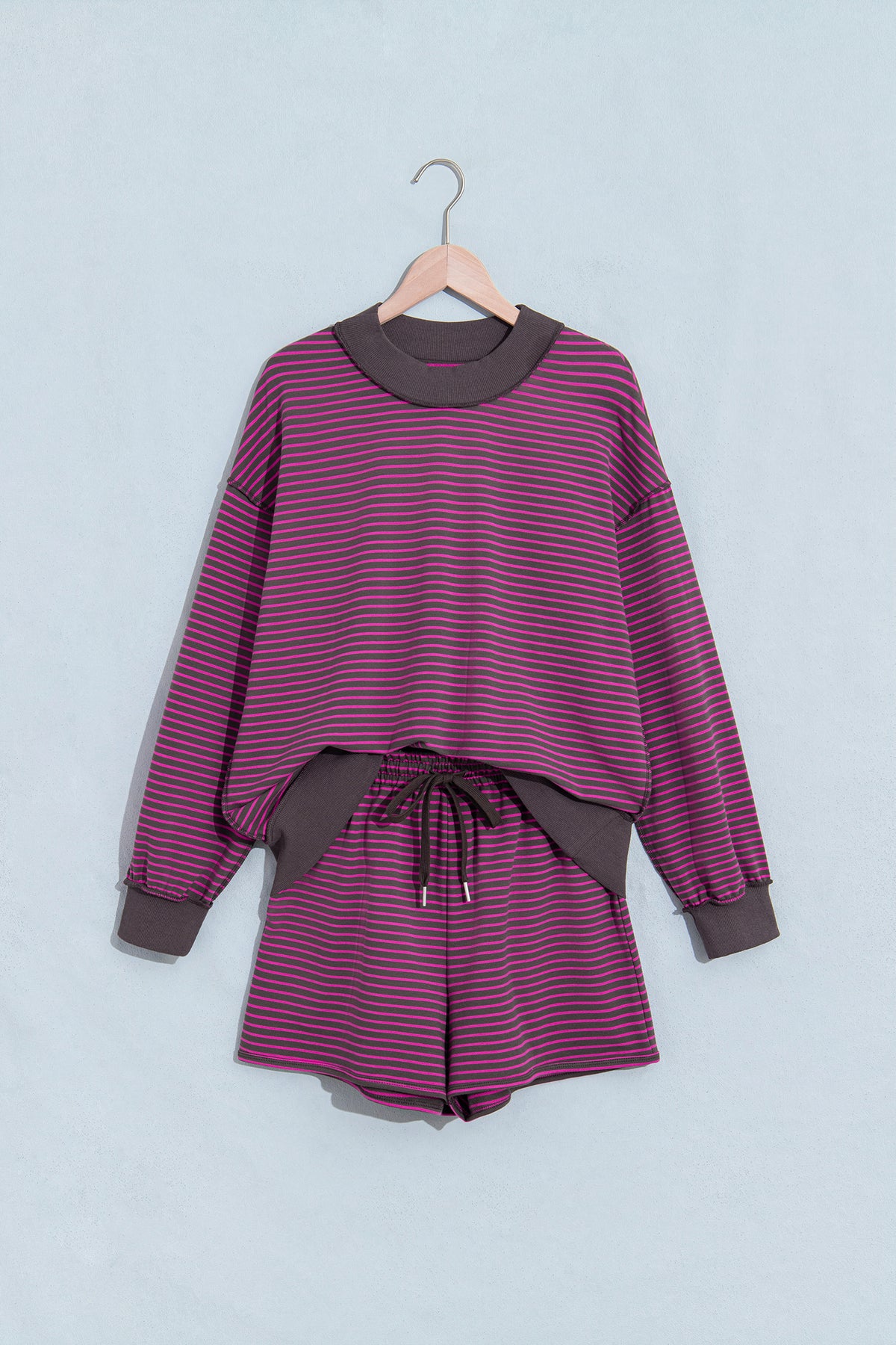 Striped Mock Neck Pullover w/ Shorts Set