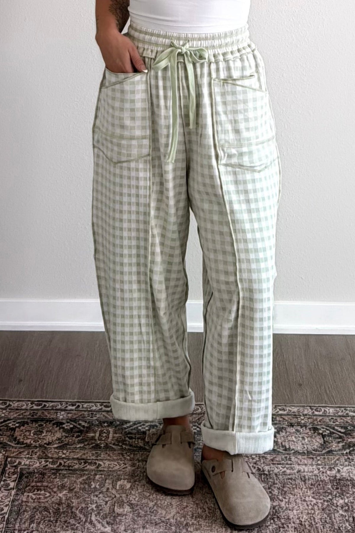 Plaid Drawstring Pants