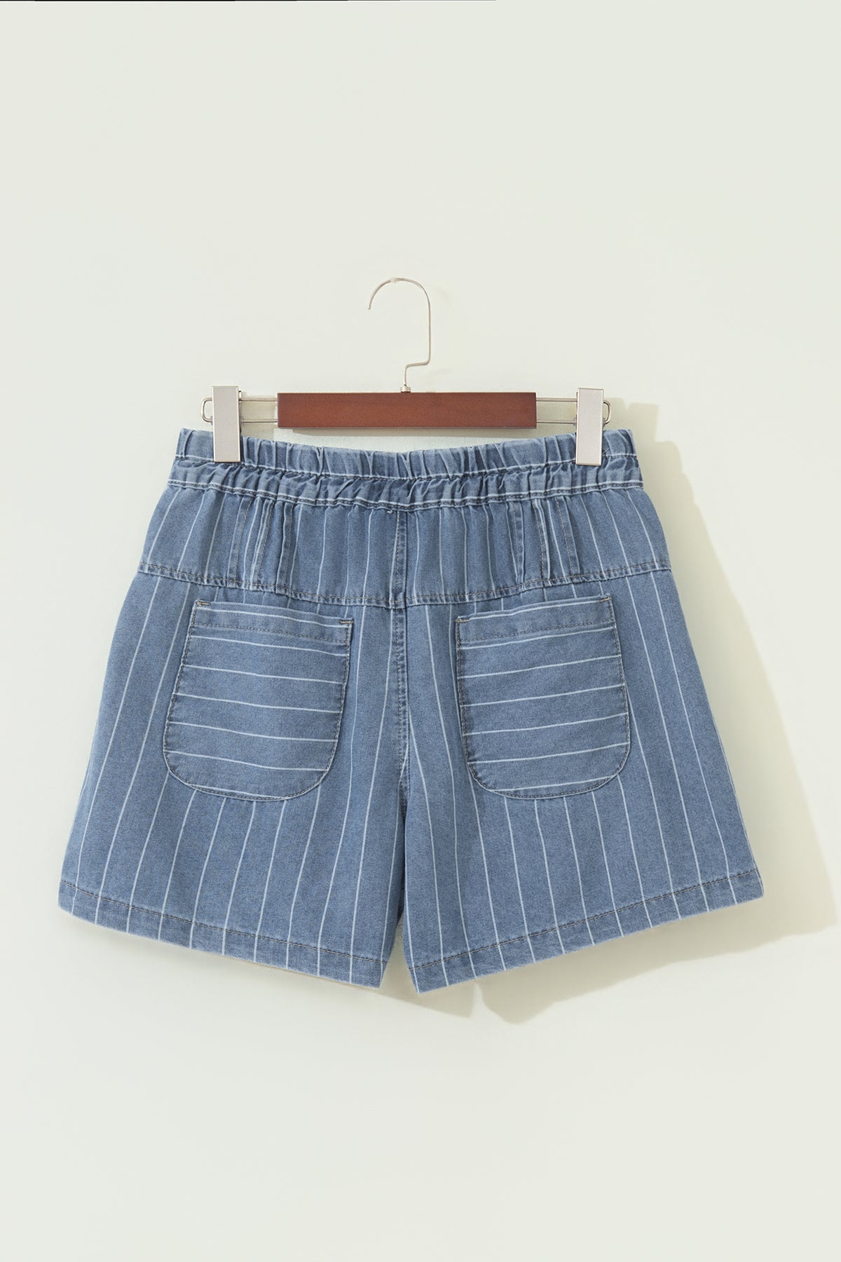 Striped Button Pleated Denim Shorts