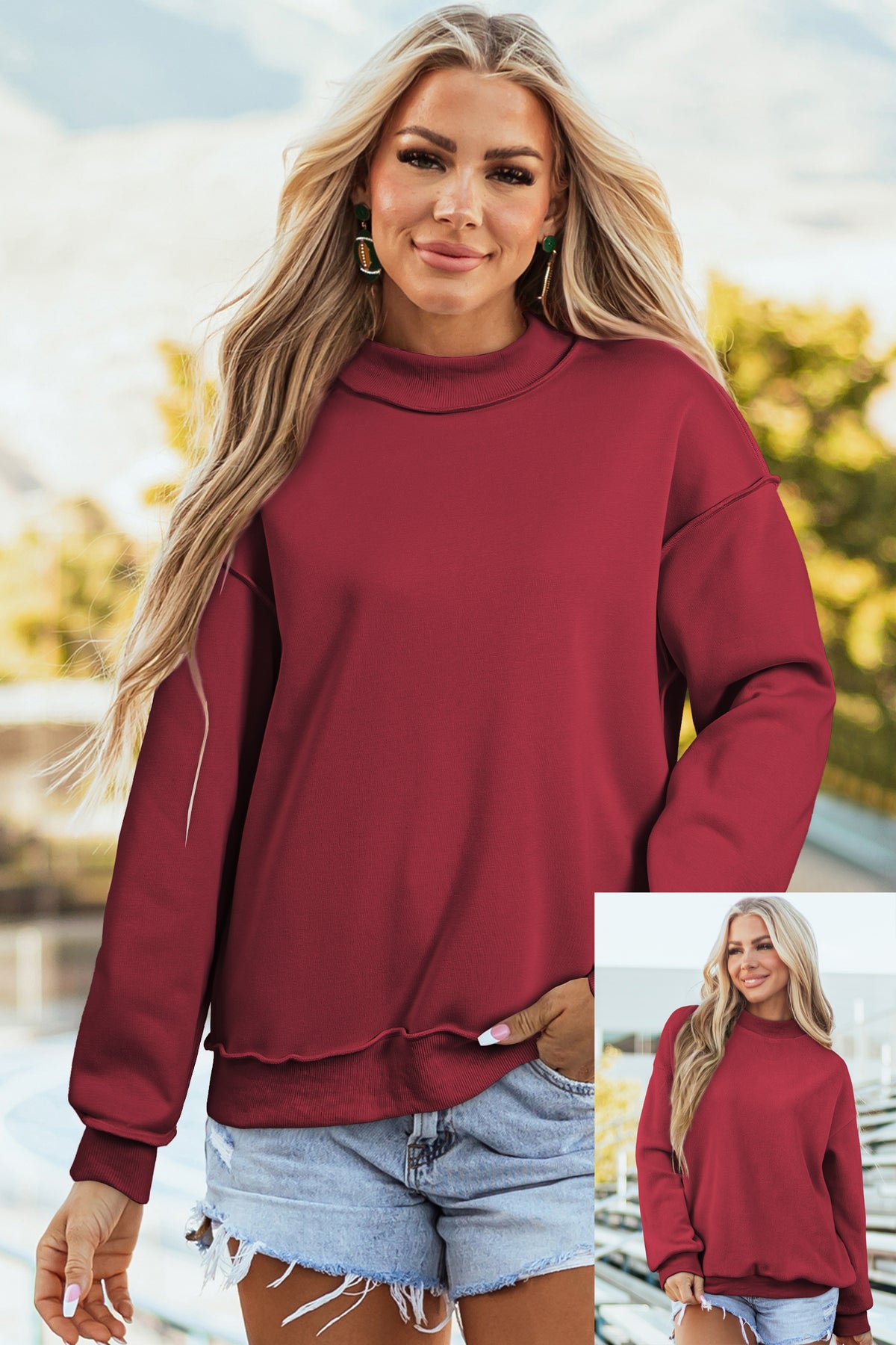 Oversize Reversible Mock Neck Sweatshirt