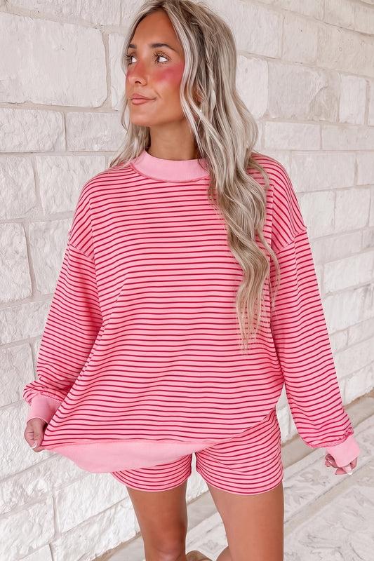 Striped Mock Neck Pullover w/ Shorts Set