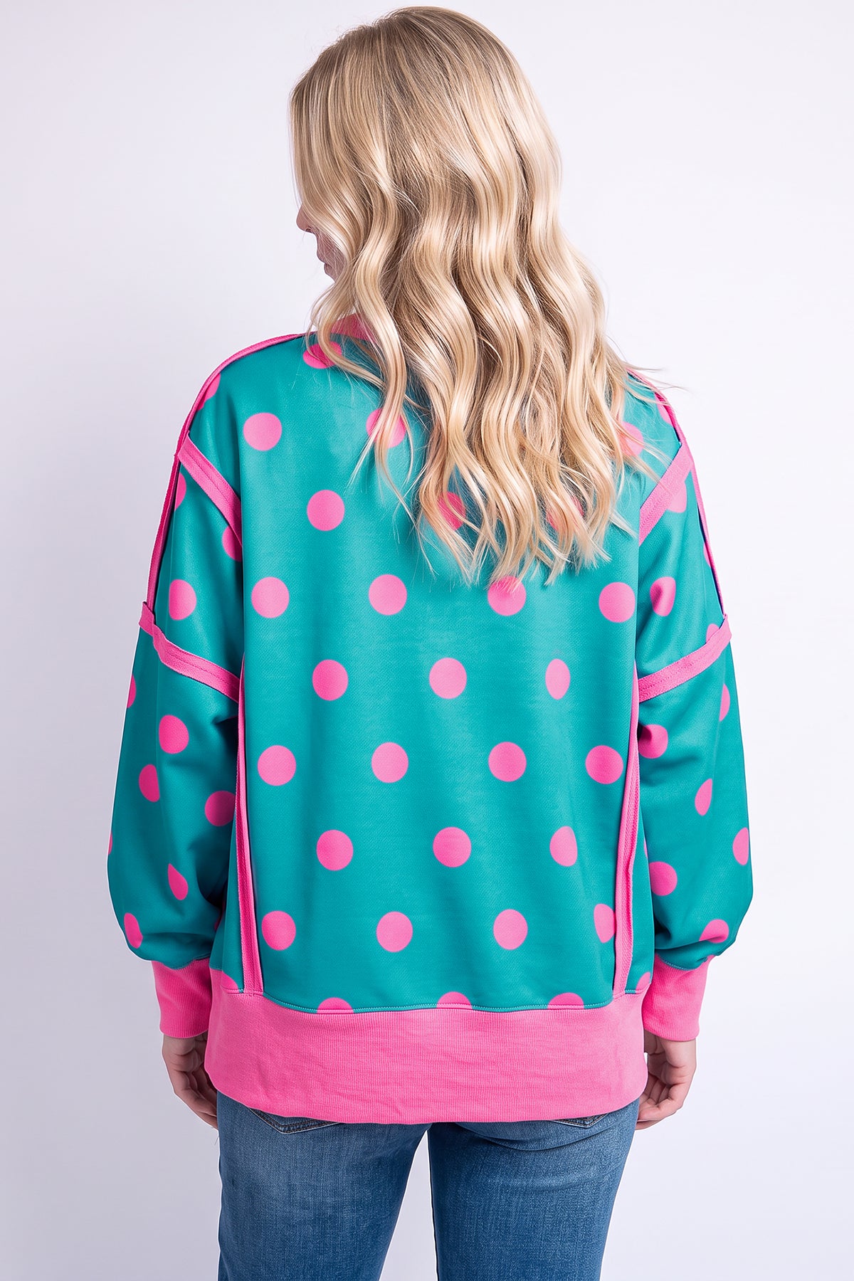 Polka Dot Round Neck Baggy Sweatshirt