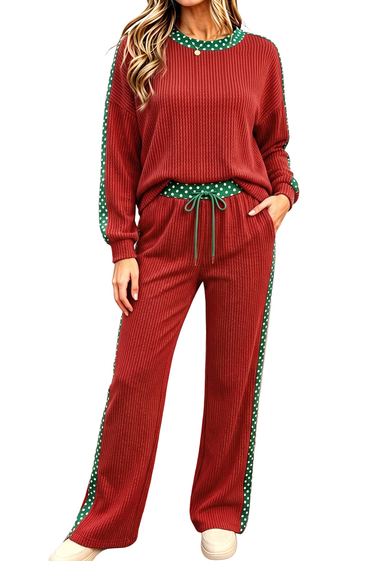 Cozy Polka Dot Long Sleeve 2pcs Set