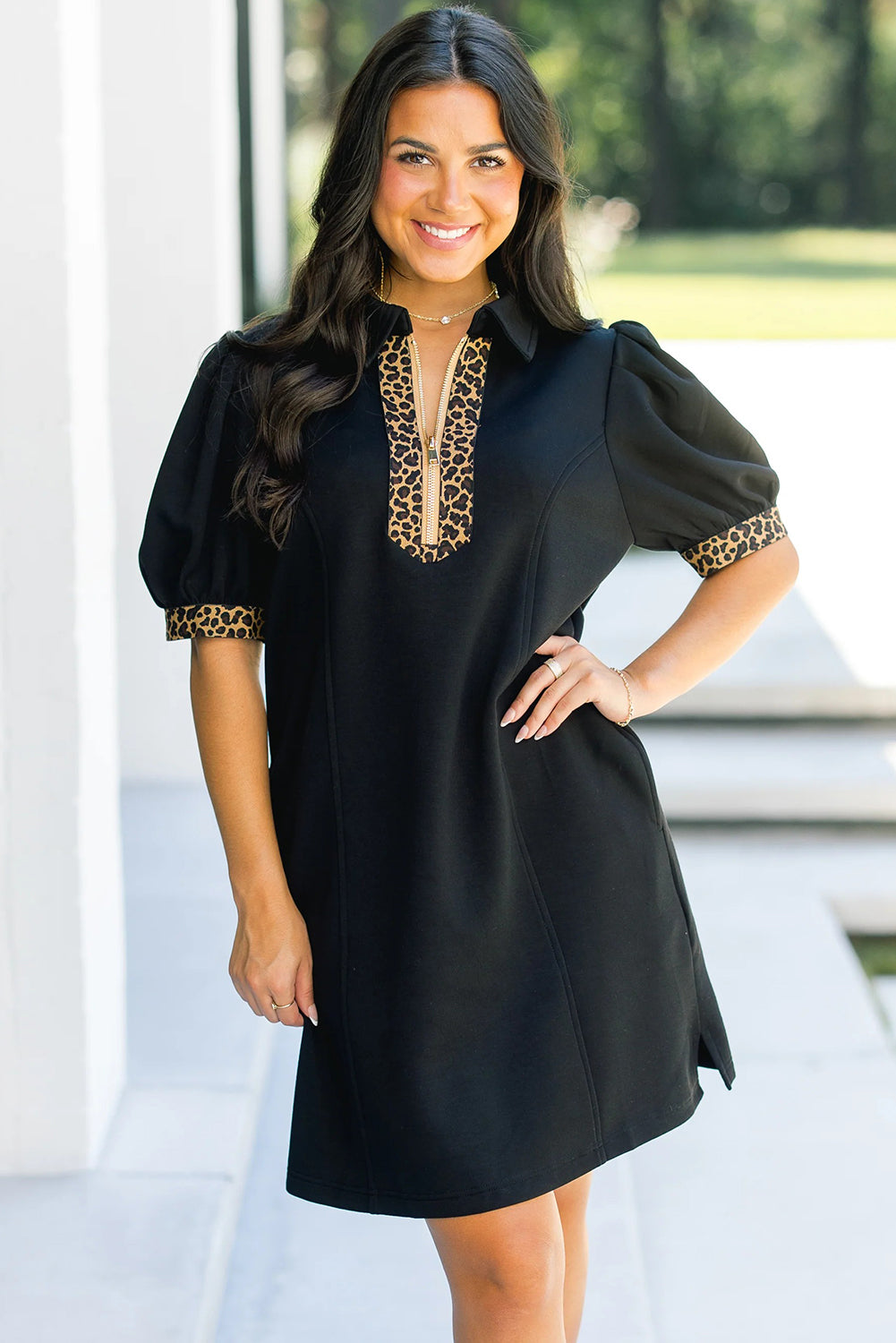 Black Leopard Patchwork Dress