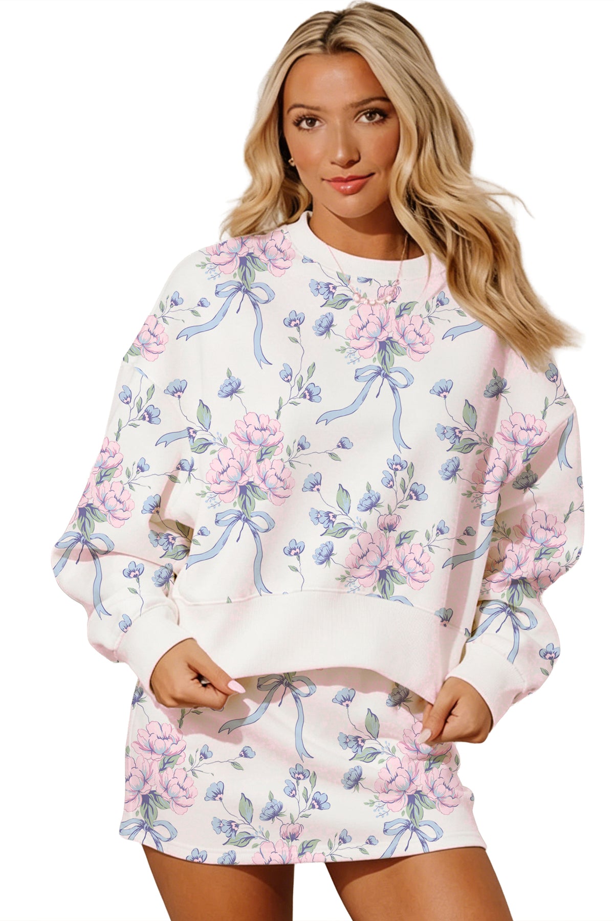Floral Print Long Sleeve Top w/Skort Set