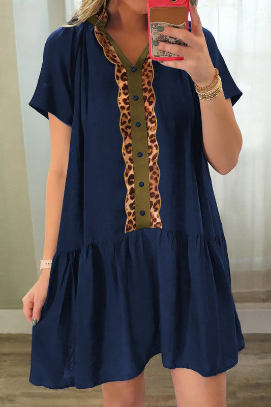 Navy Blue Leopard Tunic Dress