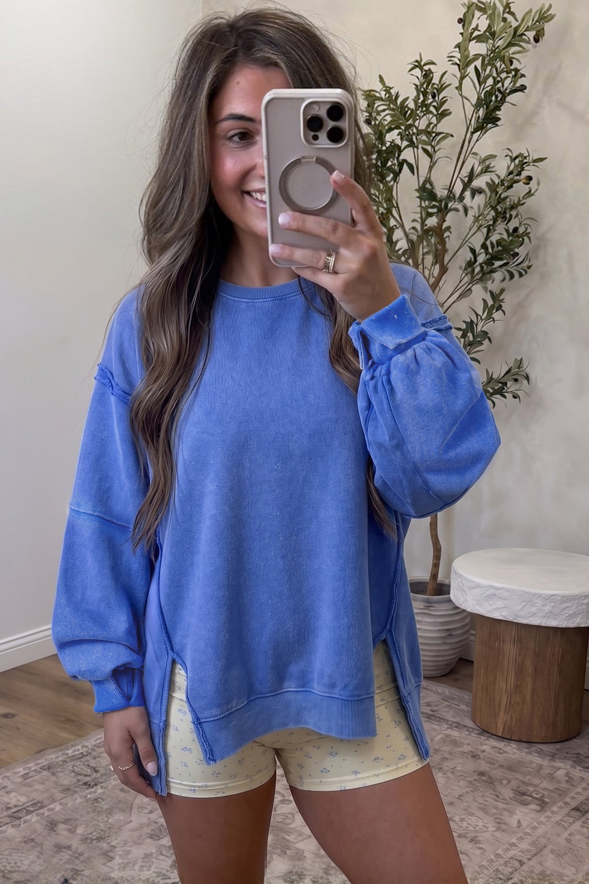 Split Hem Loose Tunic Sweatshirt