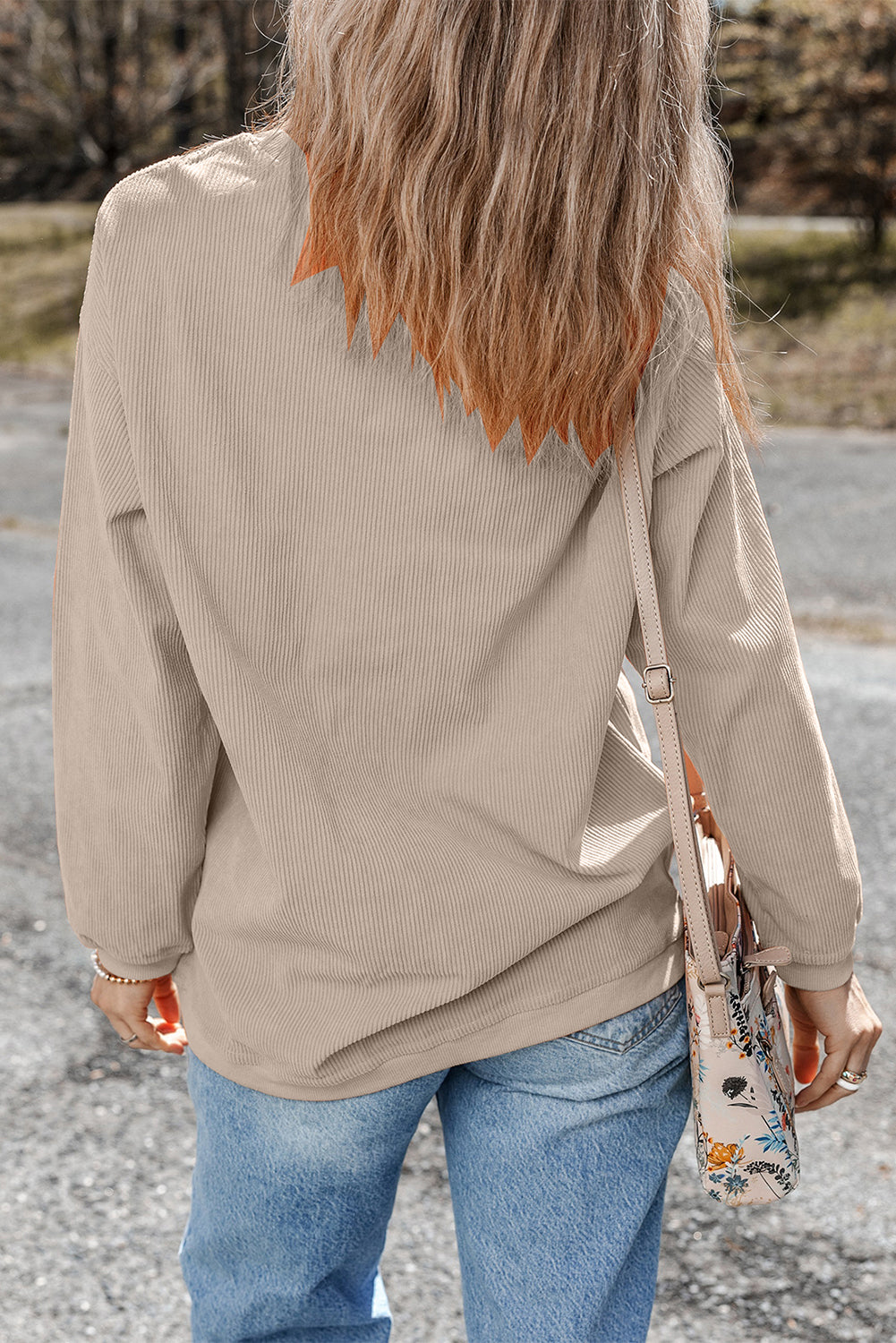 Smoke Gray Corduroy Oversized Sweatshirt