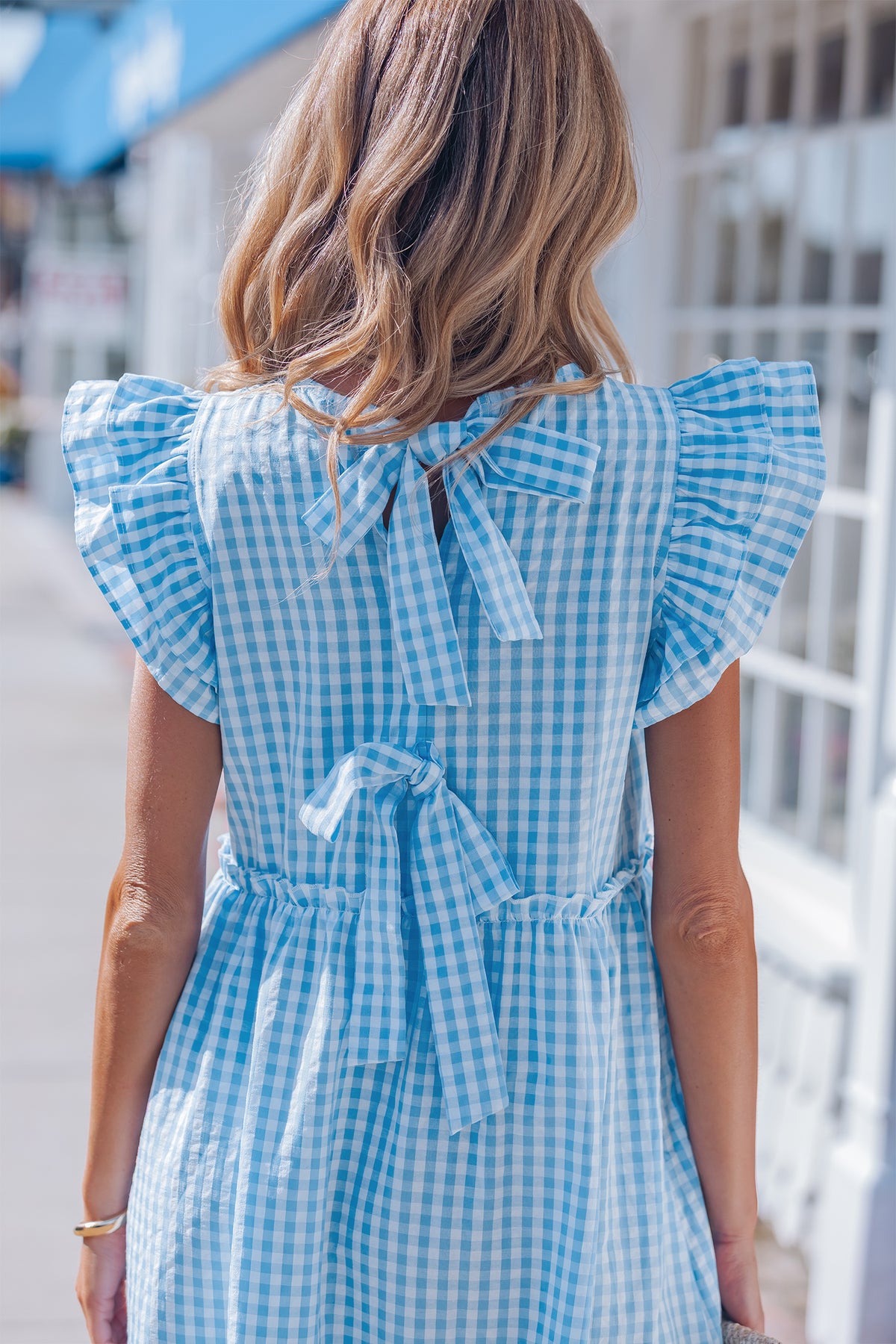 Blue Ruffled Short Sleeve Dress