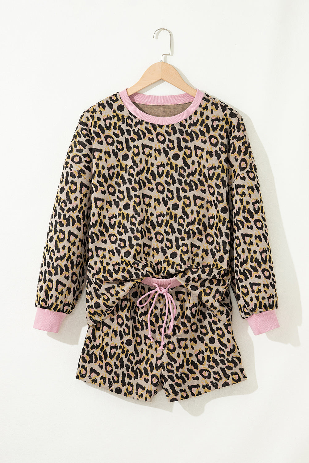 Pink Leopard Pullover Shorts Set