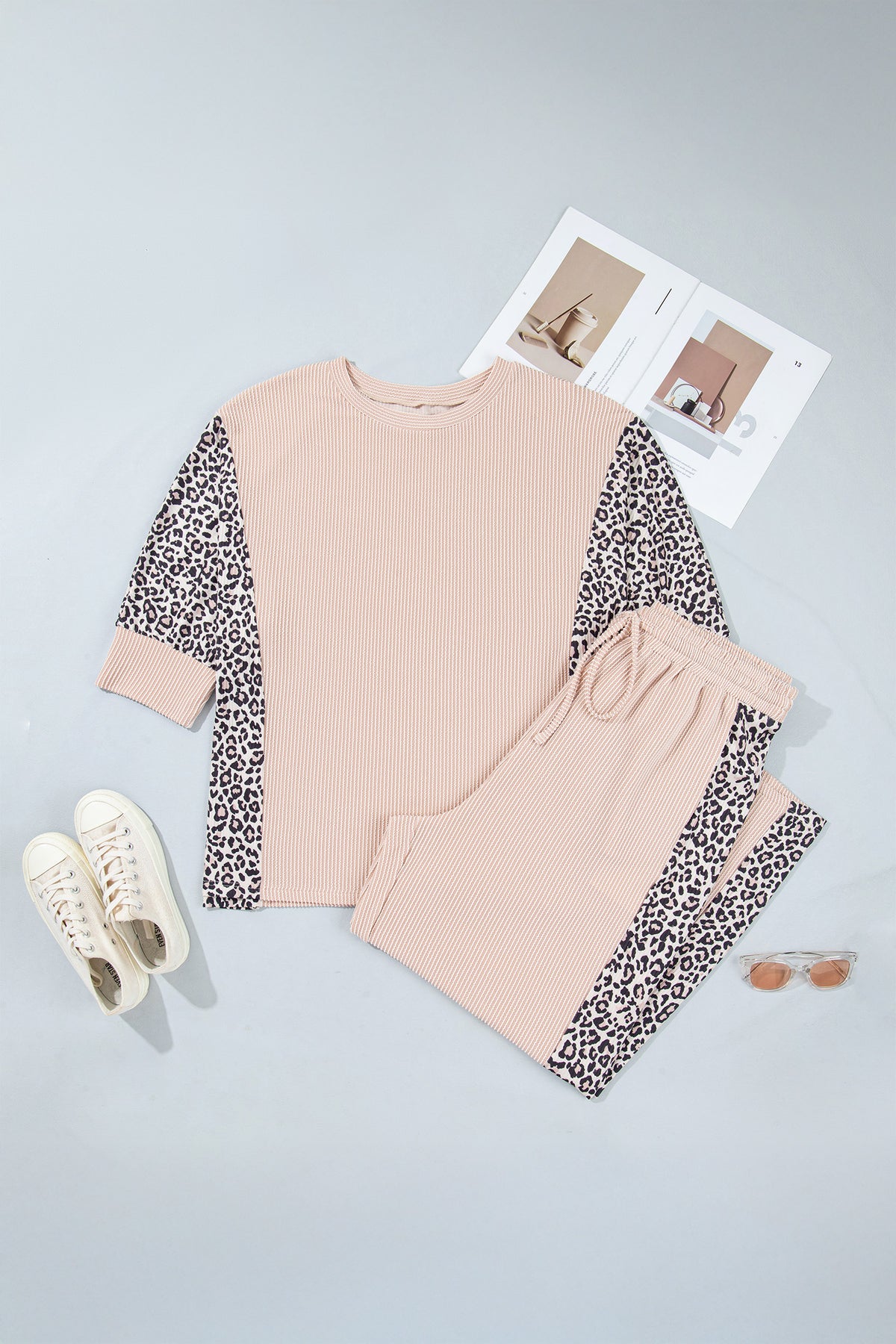 French Leopard Long Sleeve Top w/Plus Size Pants Set