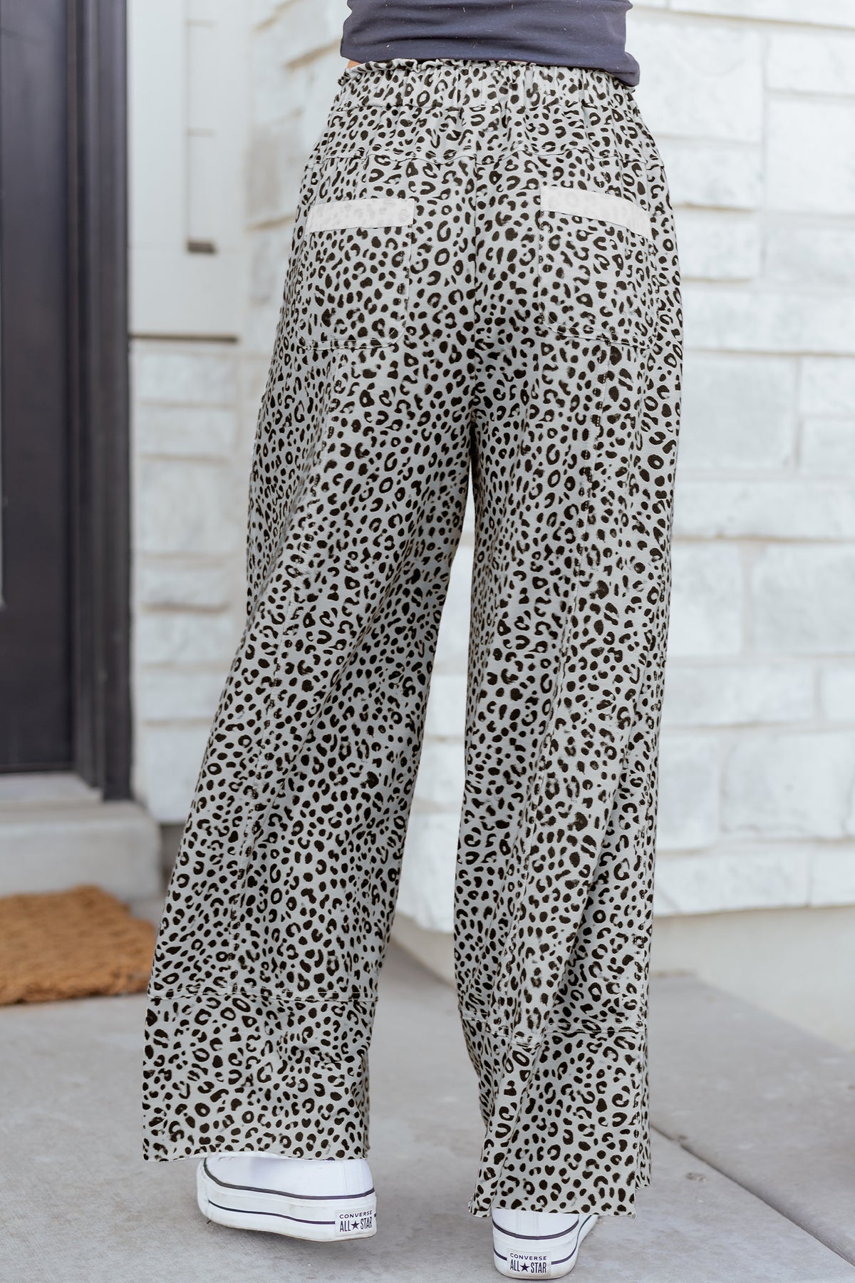 Leopard Print Wide Leg Terry Knit Pants