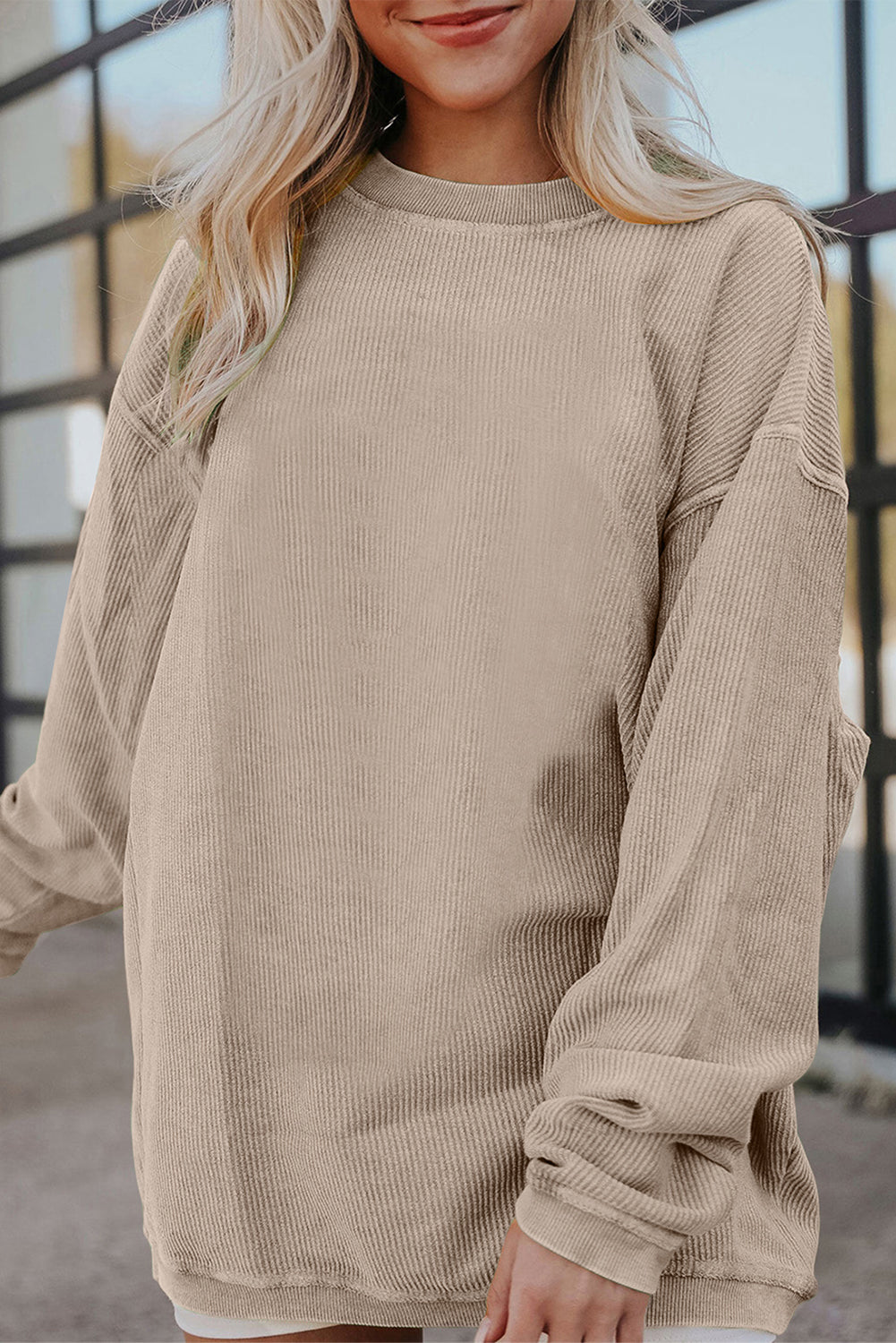 Smoke Gray Corduroy Oversized Sweatshirt