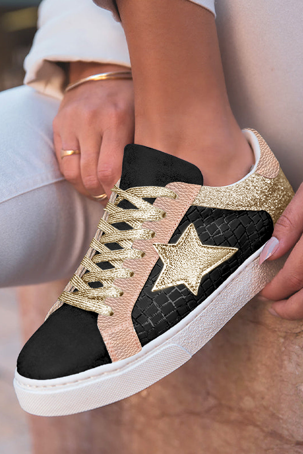 Dearlove Gold Lace-up Sneakers