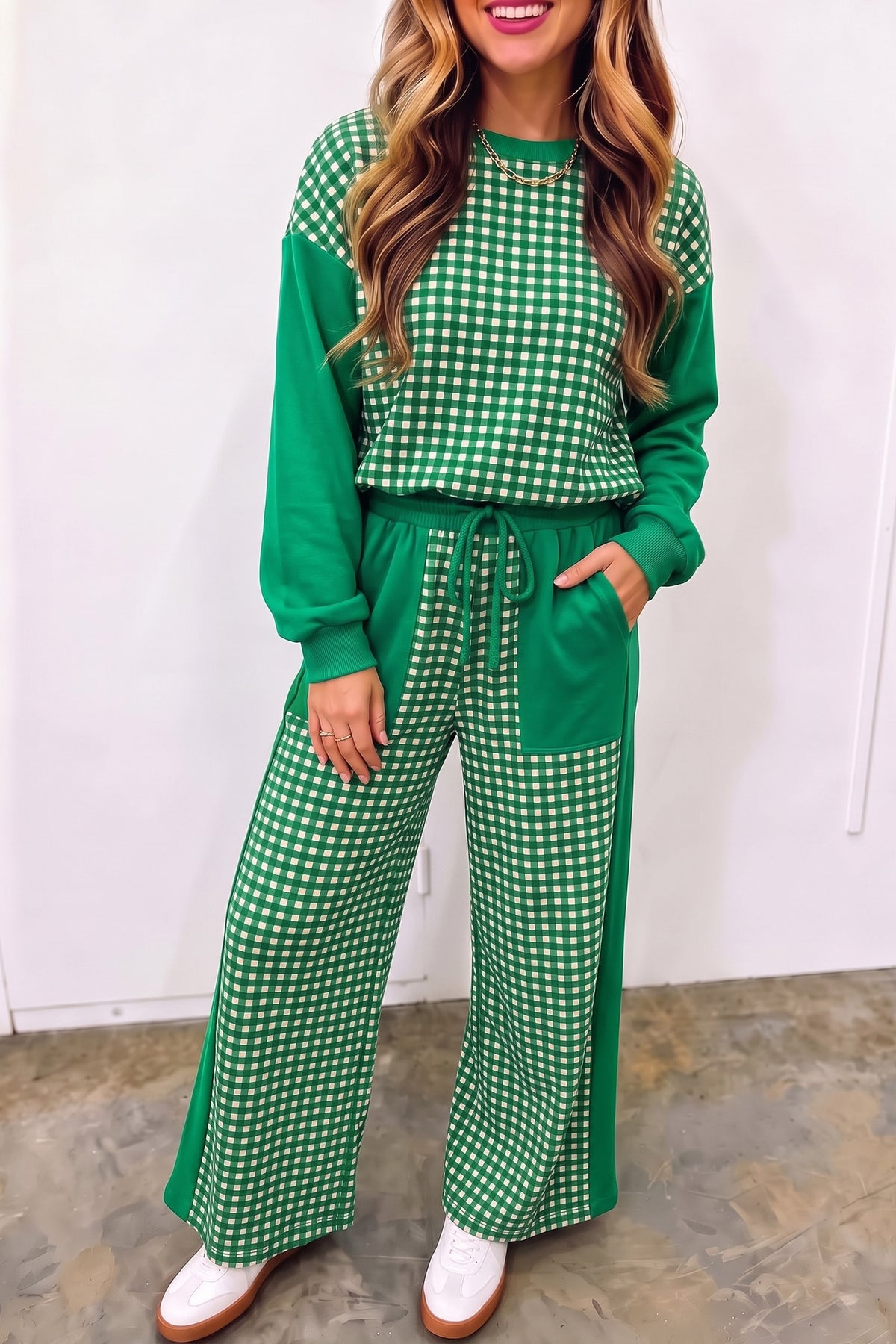 Plaid Long Sleeve Pullover & Pant Set