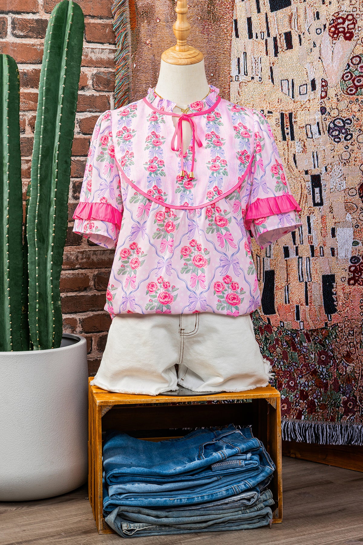 Floral Bow Printed Blouse