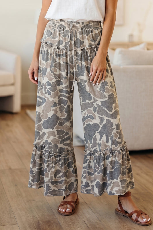 Camo Print Wide Leg Casual Pants