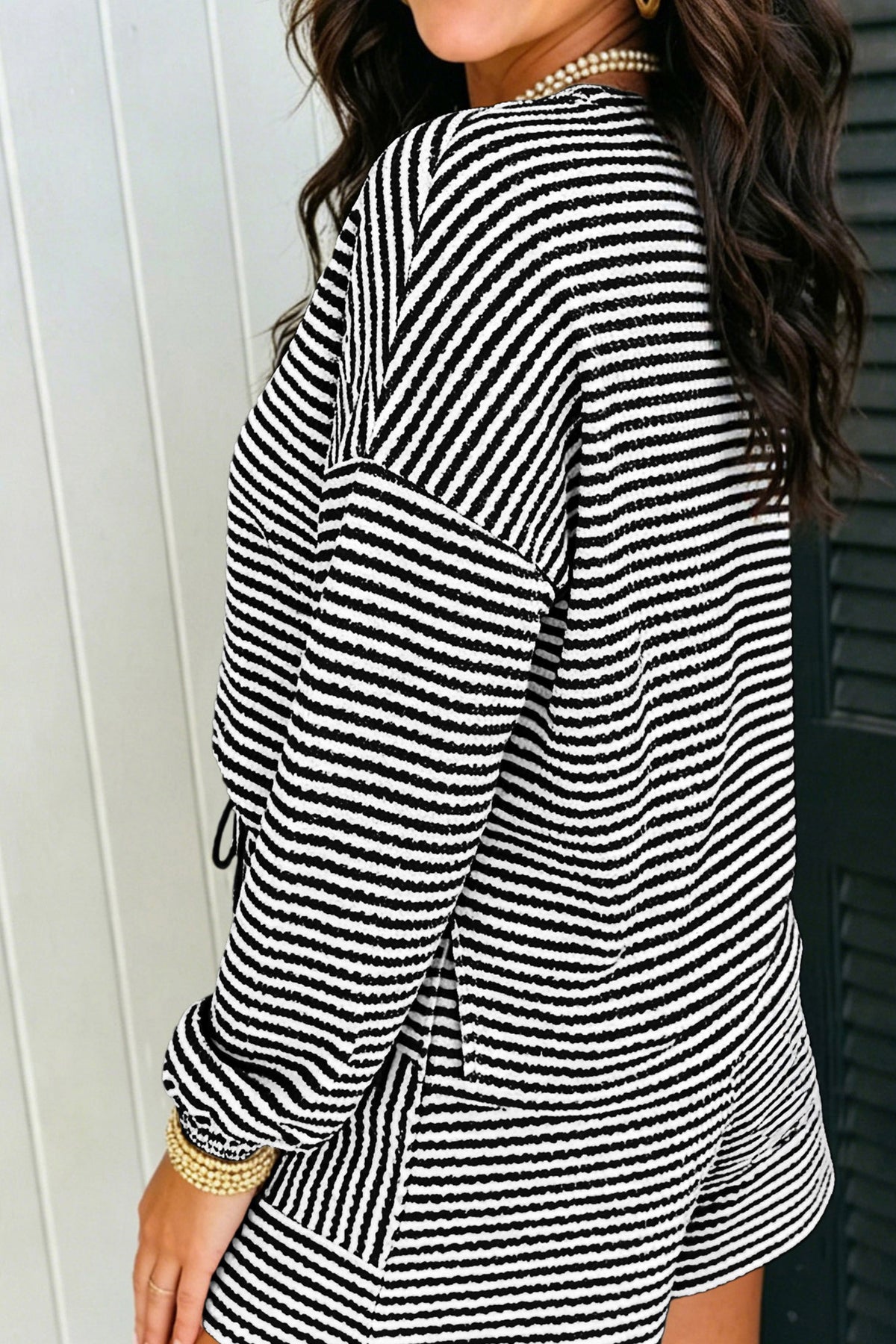 Brown Stripe Long Sleeve Top w/ Shorts