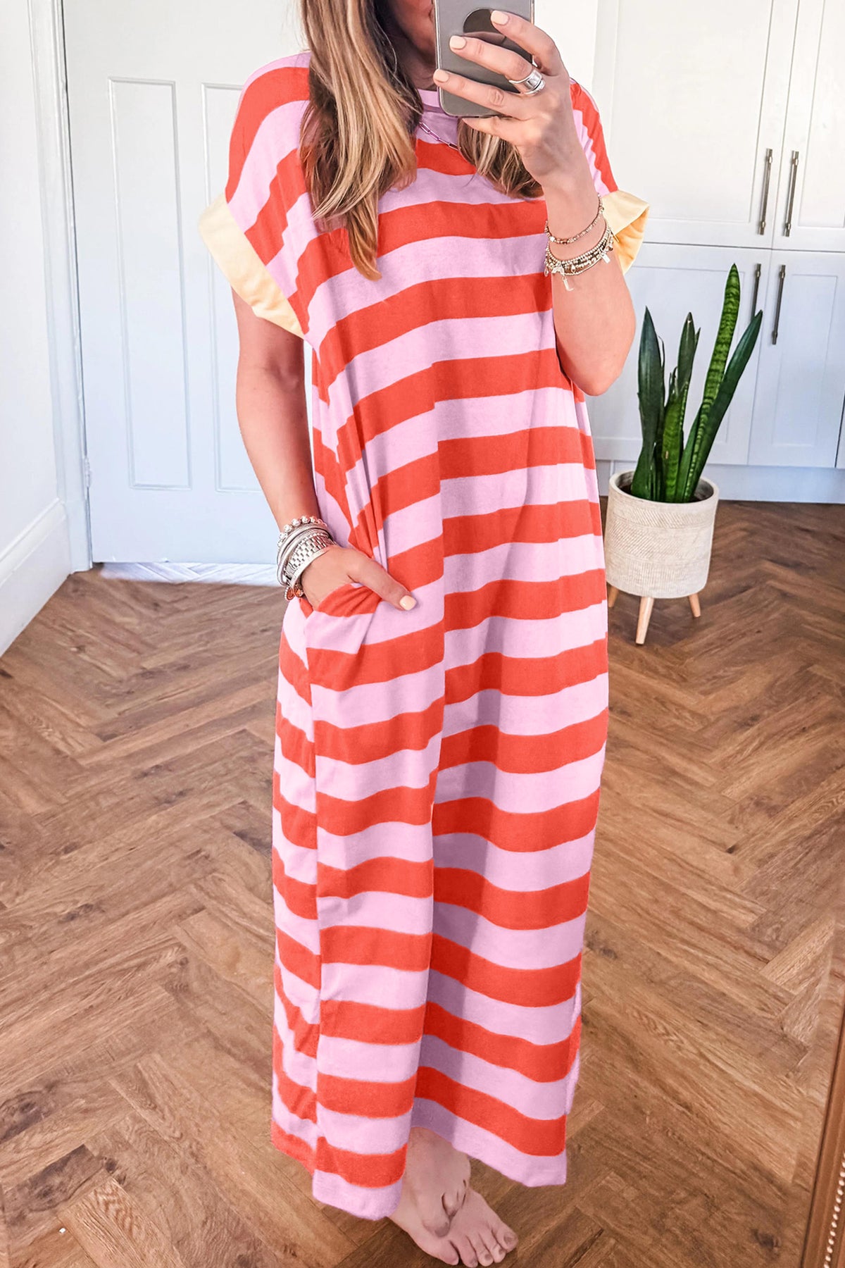 Stripe Pocketed Long Dress