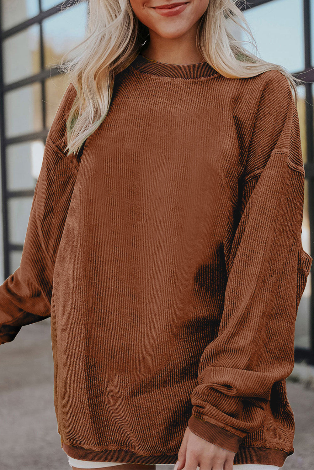 Smoke Gray Corduroy Oversized Sweatshirt