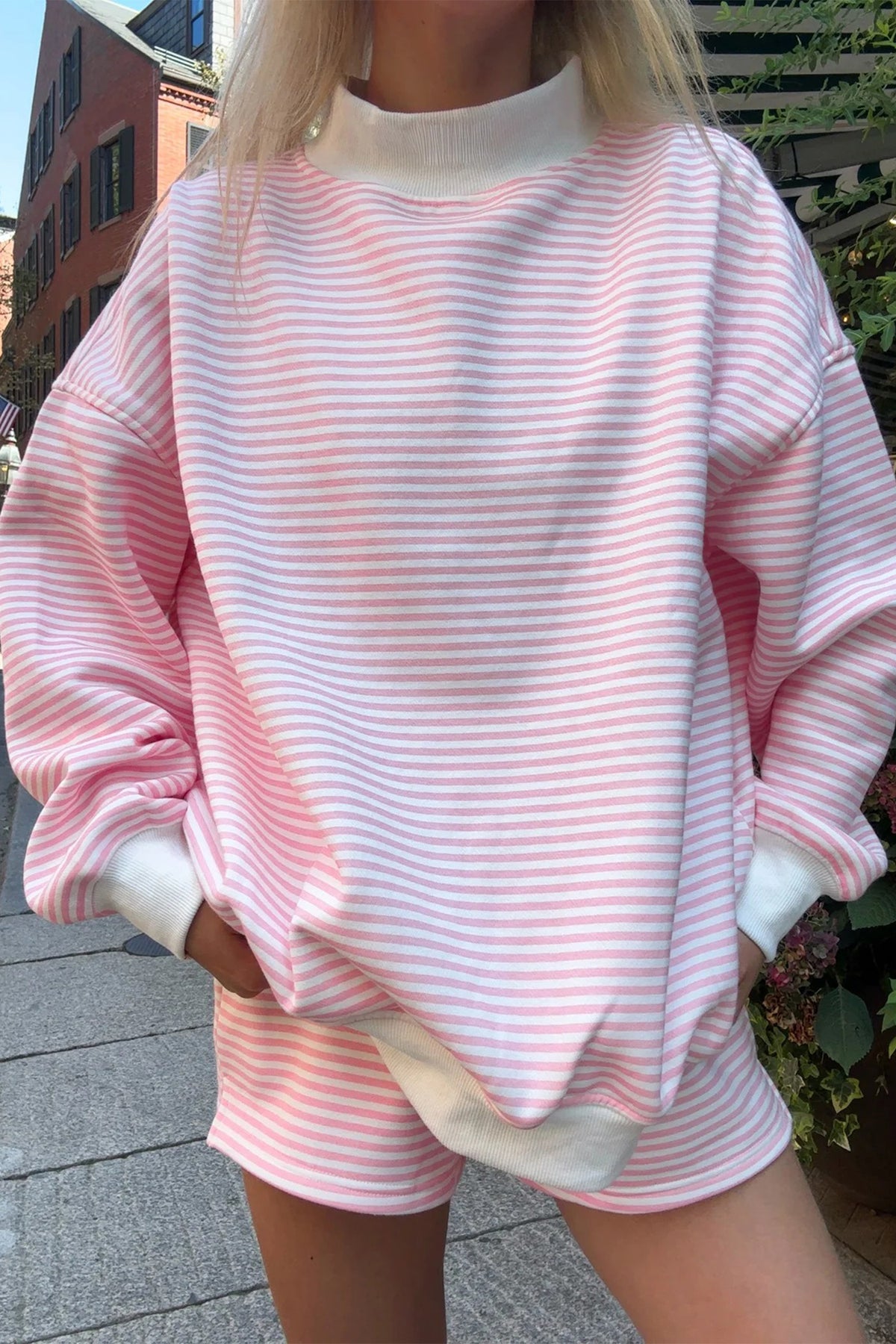 Mock Neck Sweatshirt and Shorts Set