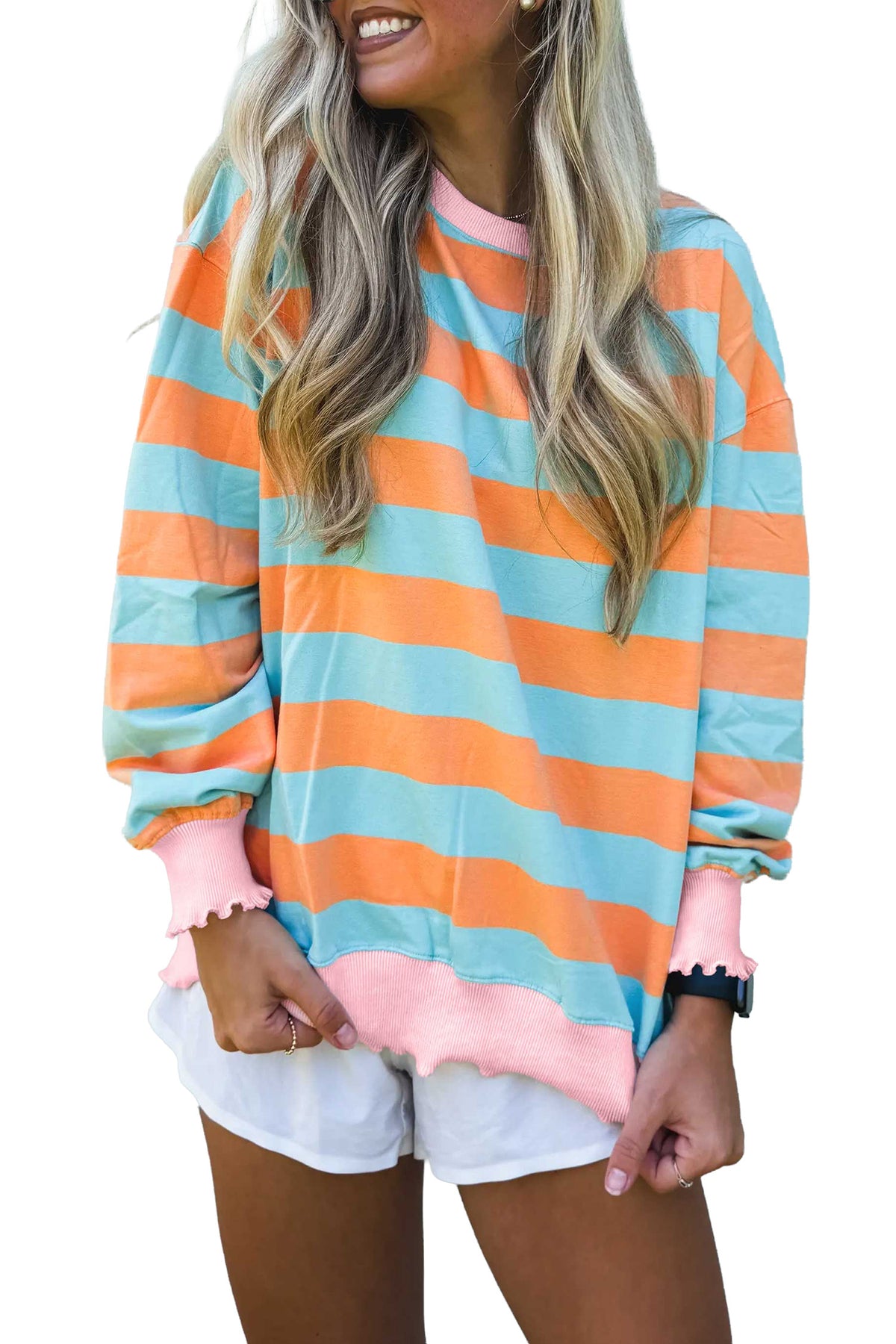 Orange Stripe Long Sleeve Top