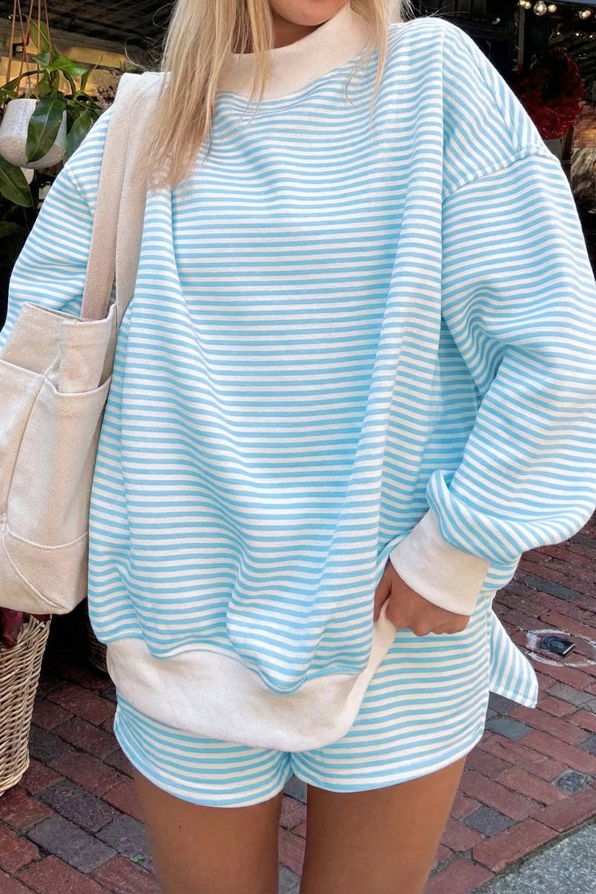 Mock Neck Sweatshirt and Shorts Set