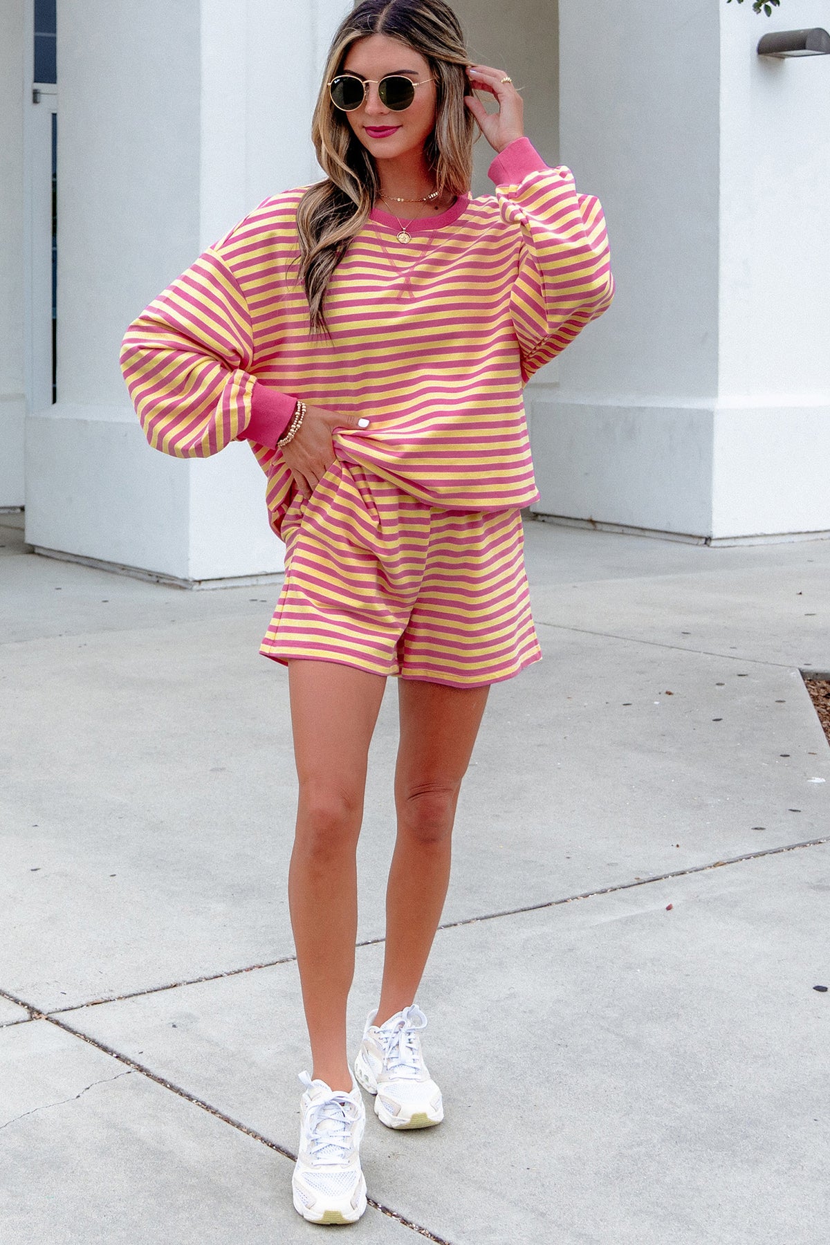 Stripe Long Sleeve Top w/ Shorts Set