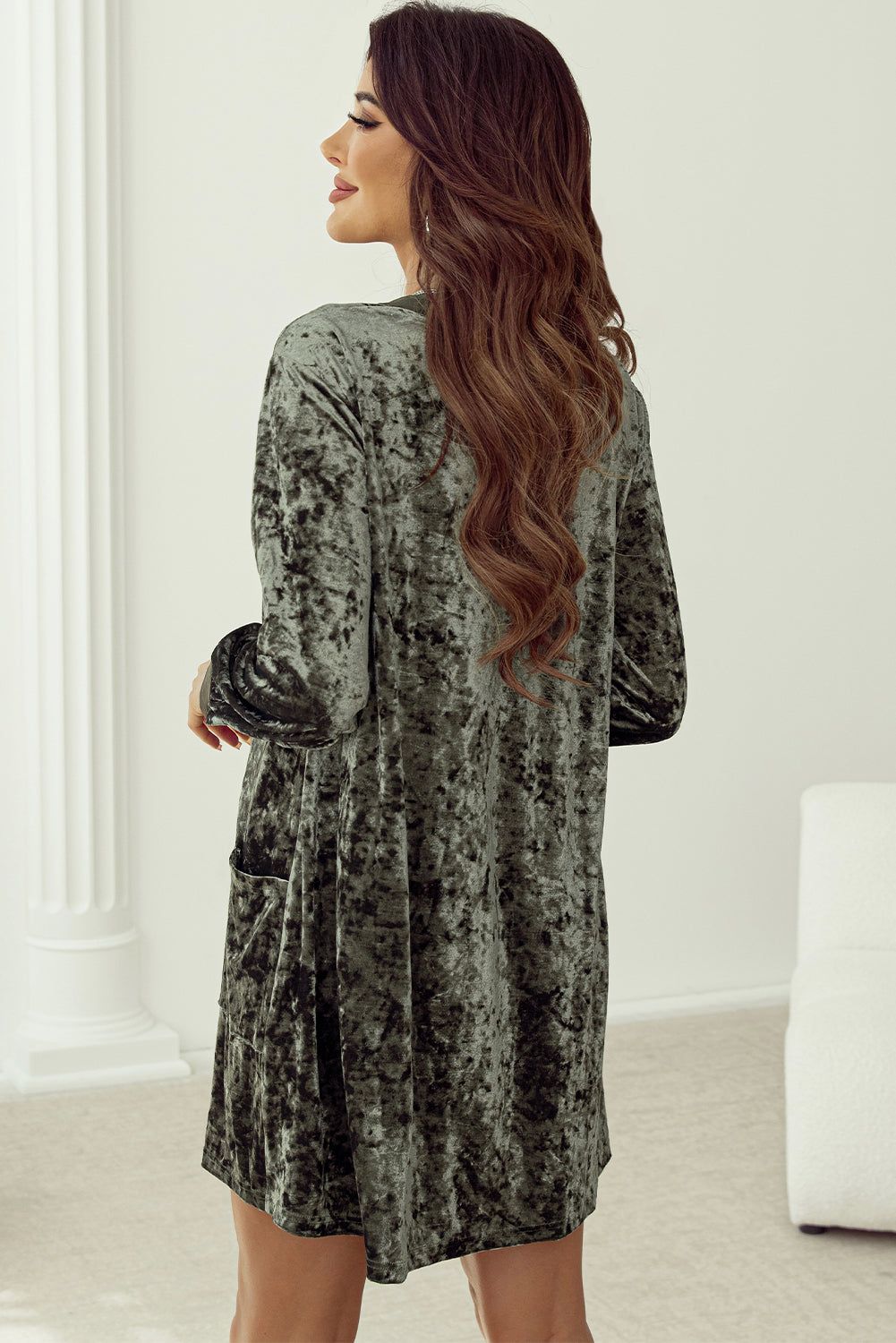 Velvet Long Sleeve Dress with Pockets