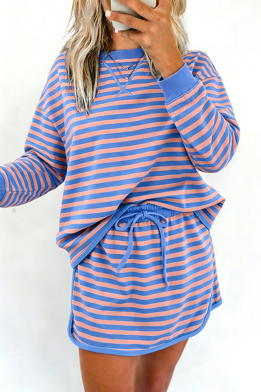 Stripe Long Sleeve Pullover Skort Set